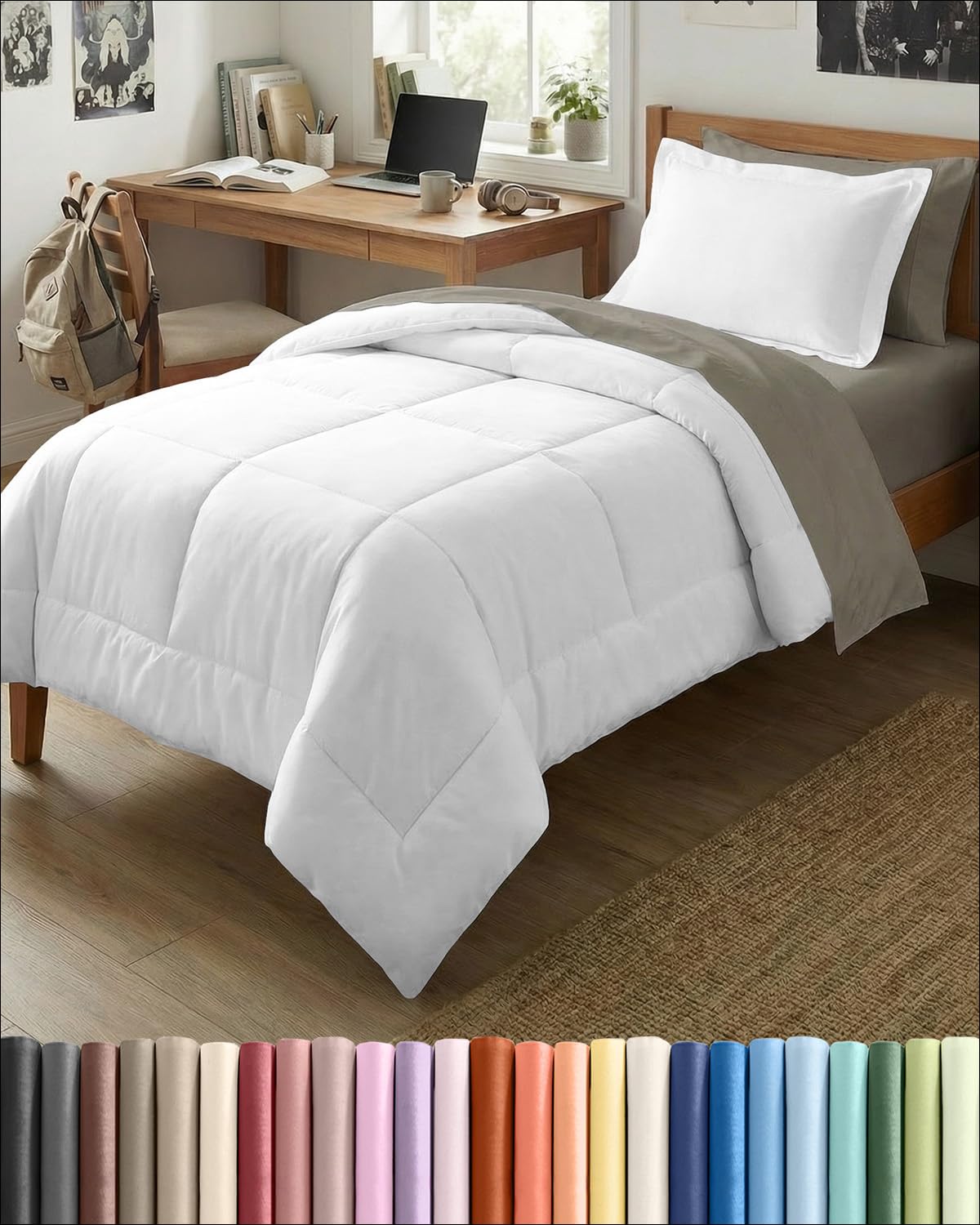 twin xl comforter set - 2 piece bed set for all seasons - 1 soft quilted comforter with corner tabs & 1 pillow sham - comfy & breathable - premium down duvet insert - oeko-tex - twin xl size, white