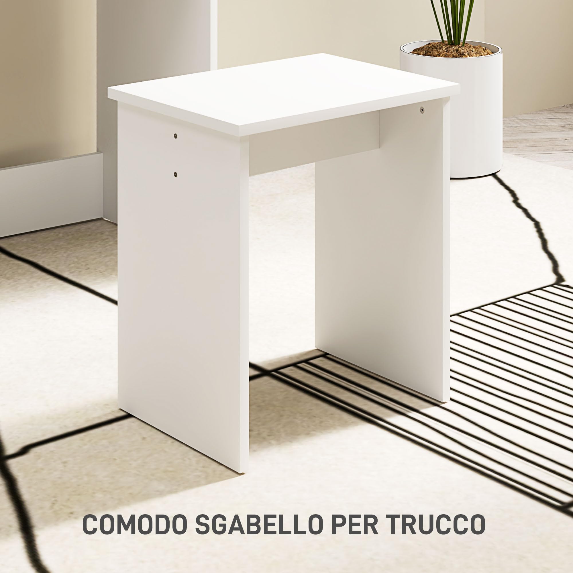 HOMCOM Postazione Trucco a 3 Ripiani e Cassetti con Specchio e Sgabello Abbinato, Toeletta Trucco da Camera in Truciolato, 75x40x137 cm, Bianco