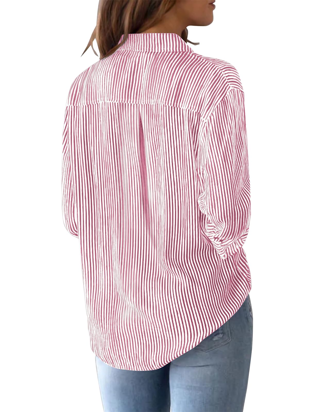 Camisas a rayas con botones para mujer, camisas de vestir de algodón de manga larga con cuello, blusas casuales para el trabajo, negocios