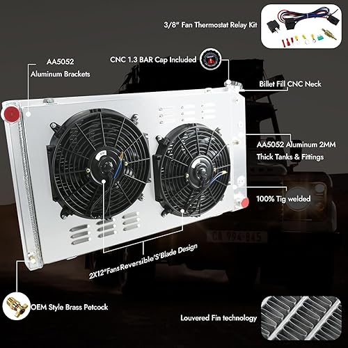 Miniatura 4 de Primecooling - Radiador de aluminio de 3 filas + ventilador (12 pulgadas de diámetro) con cubierta para muchos autos GM/Chevrolet GMC C/K Series