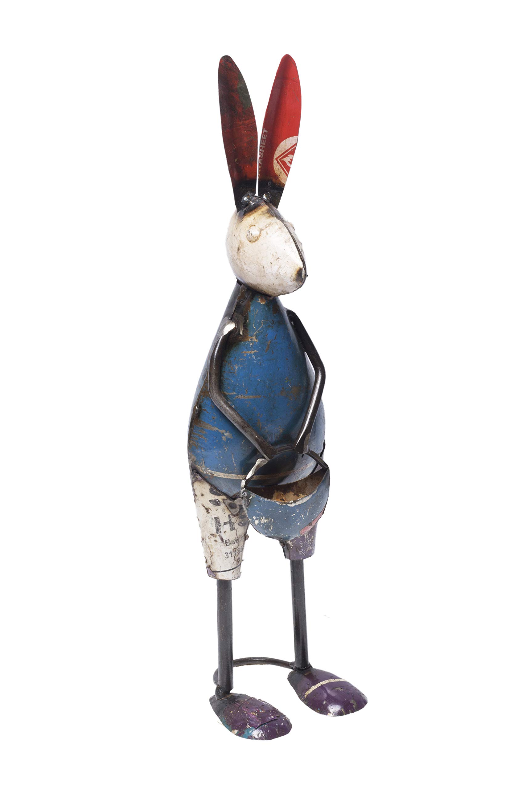 DeKulture Recycled Iron Rabbit with Bag Decorative Collectible Figurine Showpiece Beautify Home Office Easter Décor| 4X3.5X14 (LWH) Inches