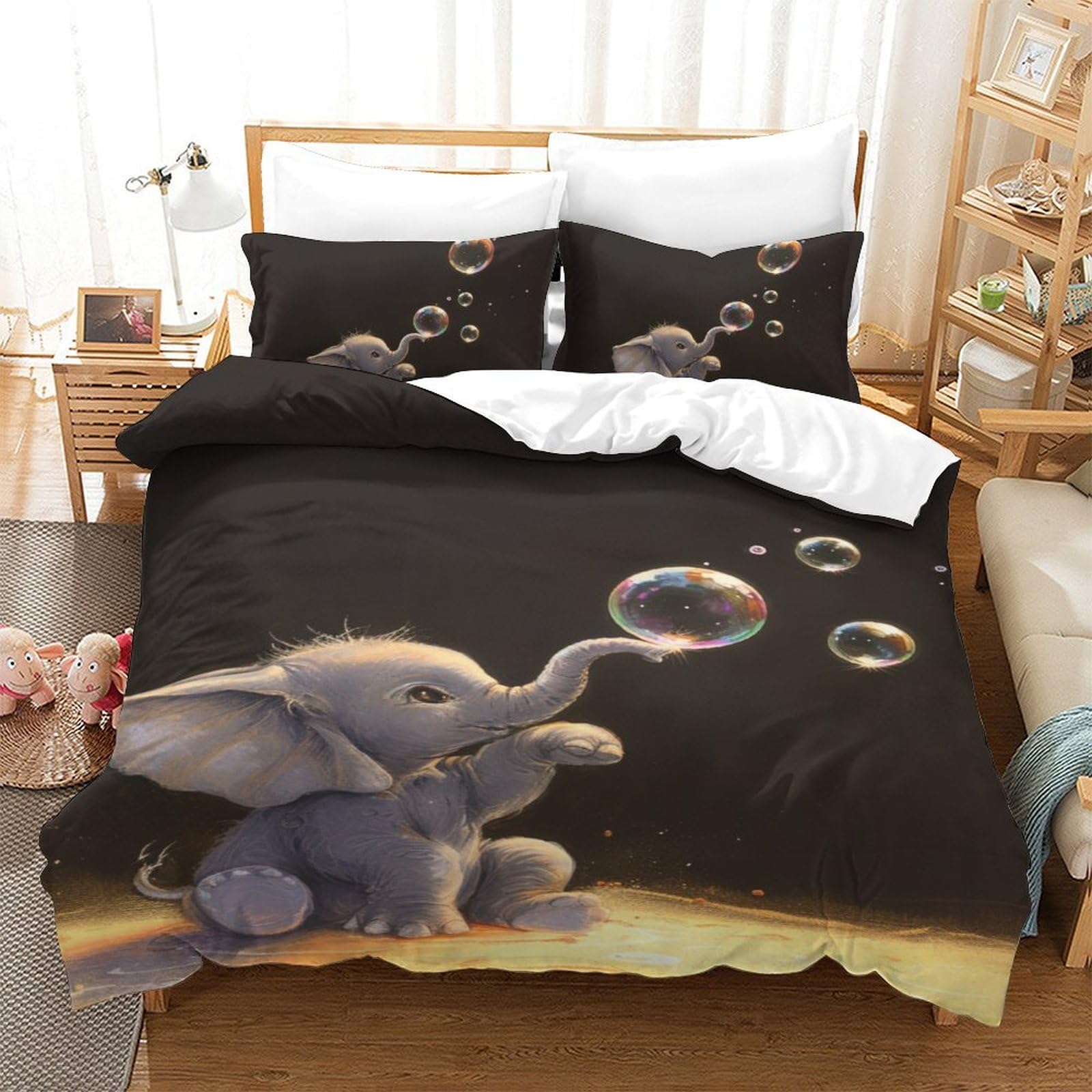 Housse de couette éléphants et fourmis 3D microfibres 140x200cm