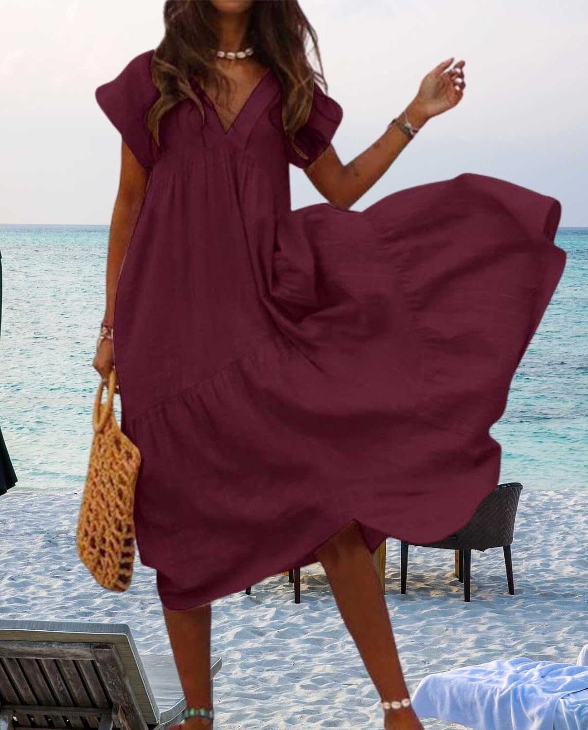 Summer Cute Womens Dresses Short Sleeve and Ruffle Hem Beach Loose Swing Casual Dresses Size Large Available - Image 3