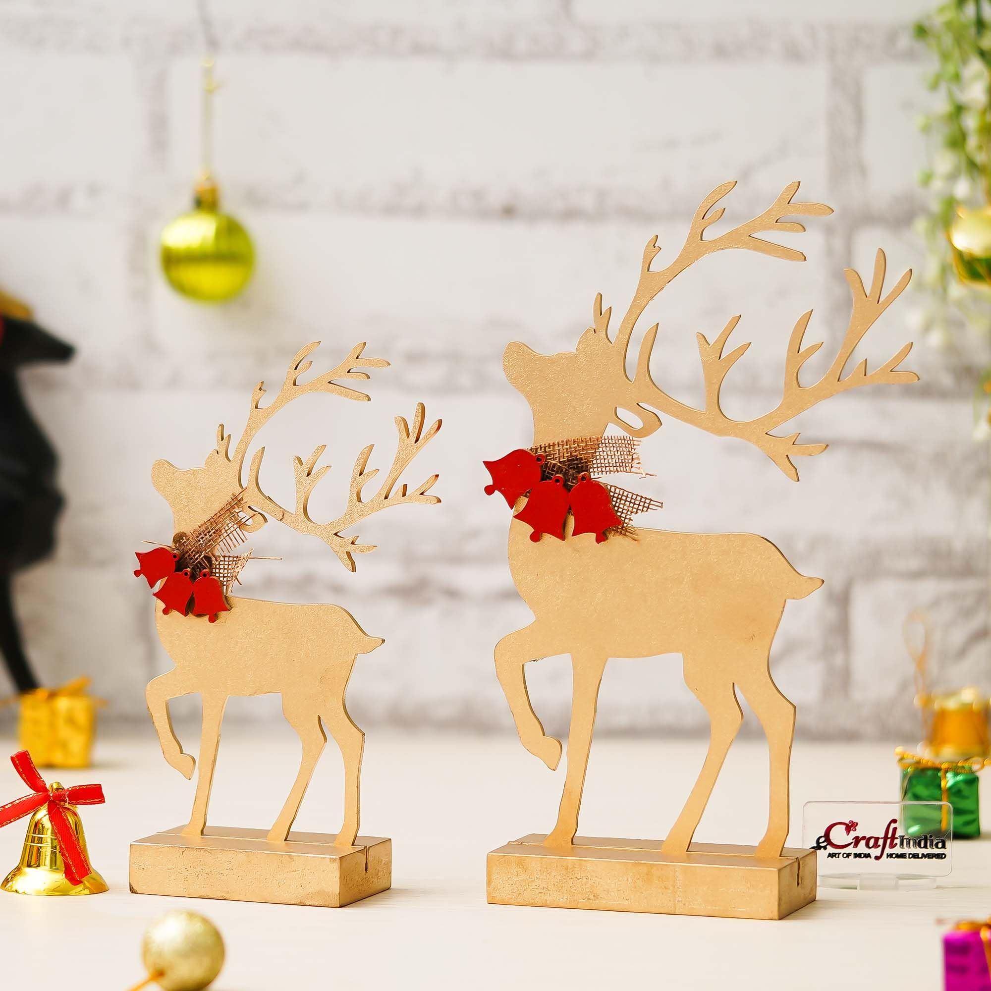Golden Wooden Reindeer Showpieces - Christmas Decor -6