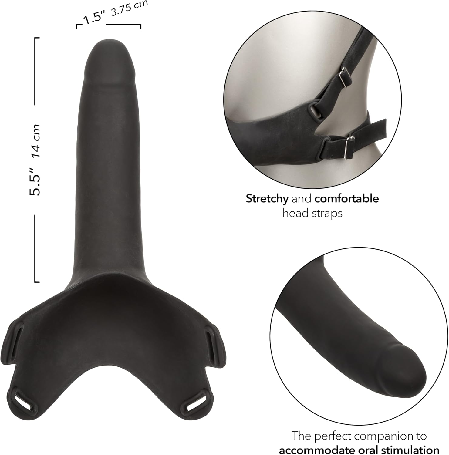 CalExotics Accommodator Silicone Dong, 5.5 Inch Probe with Adjustable Head Strap Black - SE-1514-13-3