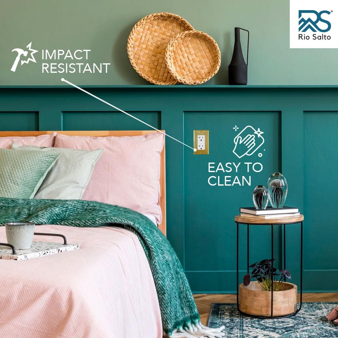 Rio Salto BRASS Metal Gold Light Switch Wall Plate Outlet Cover Wall Plate Modern Single Receptacle Wallplate Rocker Decora Covers 1 Gang Brushed Brass 4.50" x 2.76" 5 Pack STANDARD SIZE