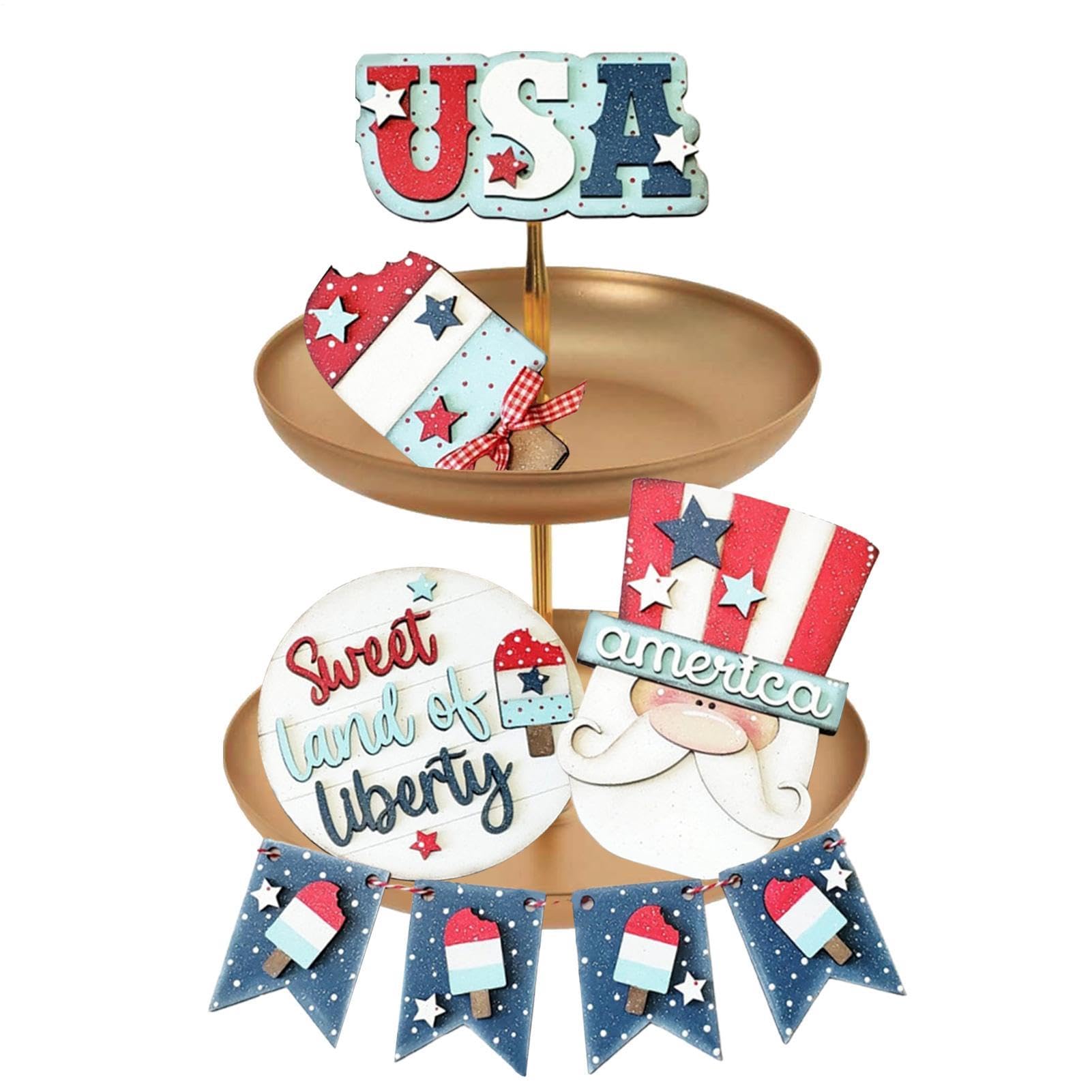 Décoration de plateau à niveaux Memorial Day pour table de fête