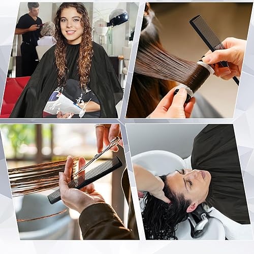 Miniatura 6 de FEBSNOW Capa de peluquería profesional negra con cepillo para el cuello, capa de corte de pelo grande con ventana transparente, repelente al agua,