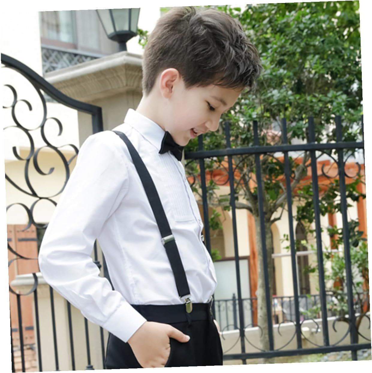 Homoyoyo 3pcs Fashion Boys and Girls Suspenders and Tie Set Elastic Bow Tie Suspenders for