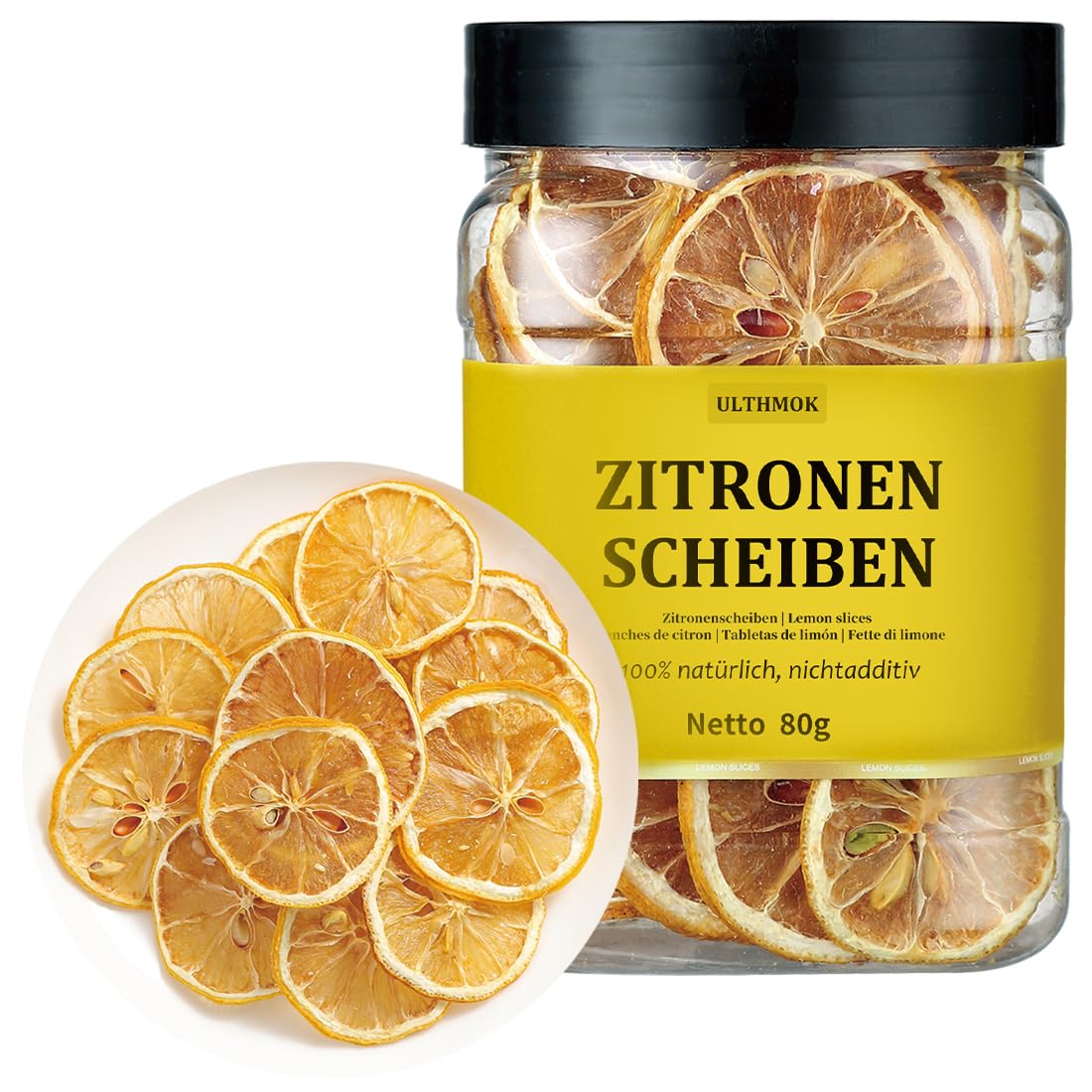 Fette di limone disidratate | Fette di limone naturale puro 80 g | Adatto per spezie per la decorazione di bevande