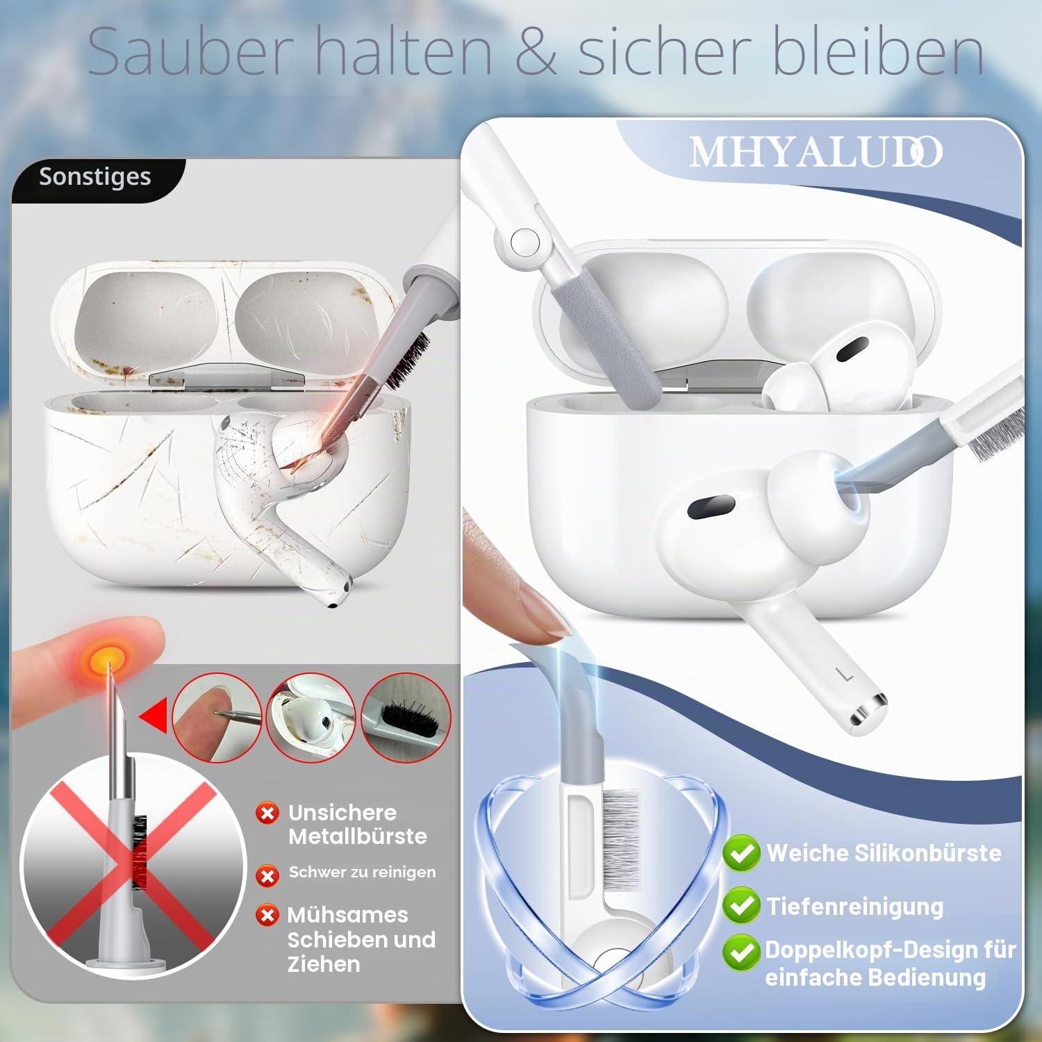 AirPods 3 Generation Hülle 2021 - Weicher Silikonschutz Mit Schlüsselanhänger und Reinigungsset, Kompatibel Mit AirPods 3, Himmelblau