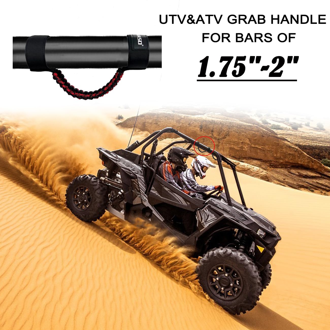 ROMASO Grab Handles For UTV&ATV,Roll Bar Grab Handles Fits 1.75"-2" Bars And Cages,Black Paracord,2Pcs