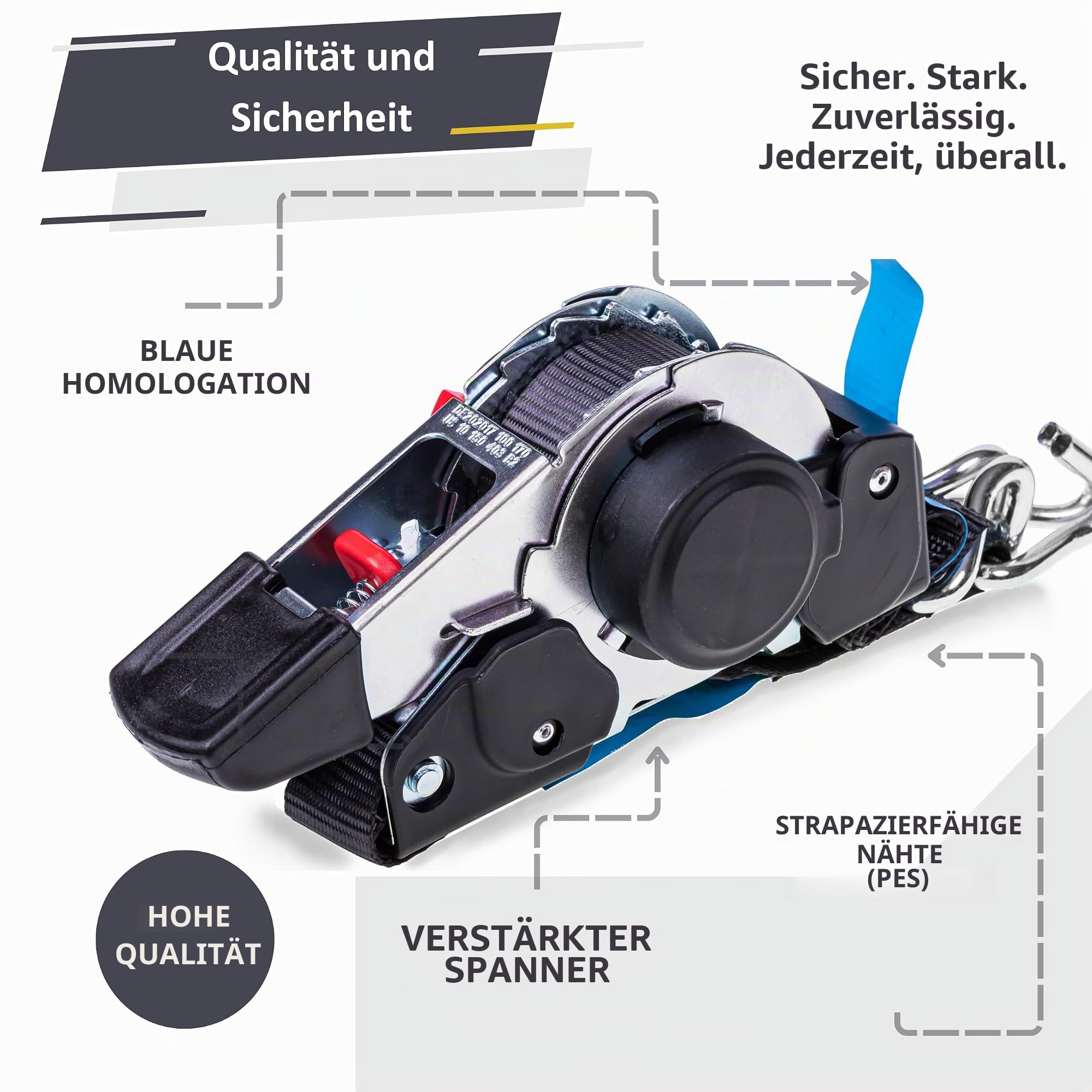 Automatik Spanngurte 3 m x 25 mm – 600 kg Zugkraft – Spanngurte mit Ratsche und J-Haken – Motorradtransport, Anhänger, Materialbefestigung – 2er/4er Pack (4 Stück)