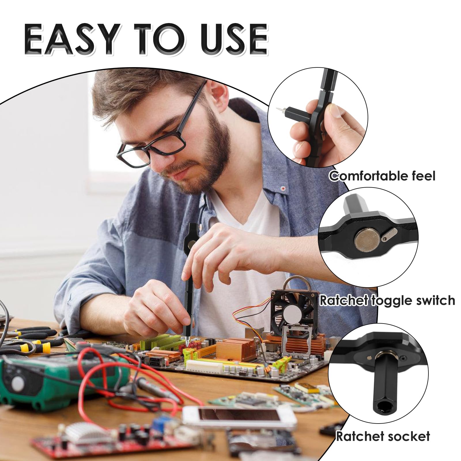 Tournevis à Cliquet 24-en-1 Magnétique – Kit Pro Léger Avec Manche En T Pour Bricolage & Réparation