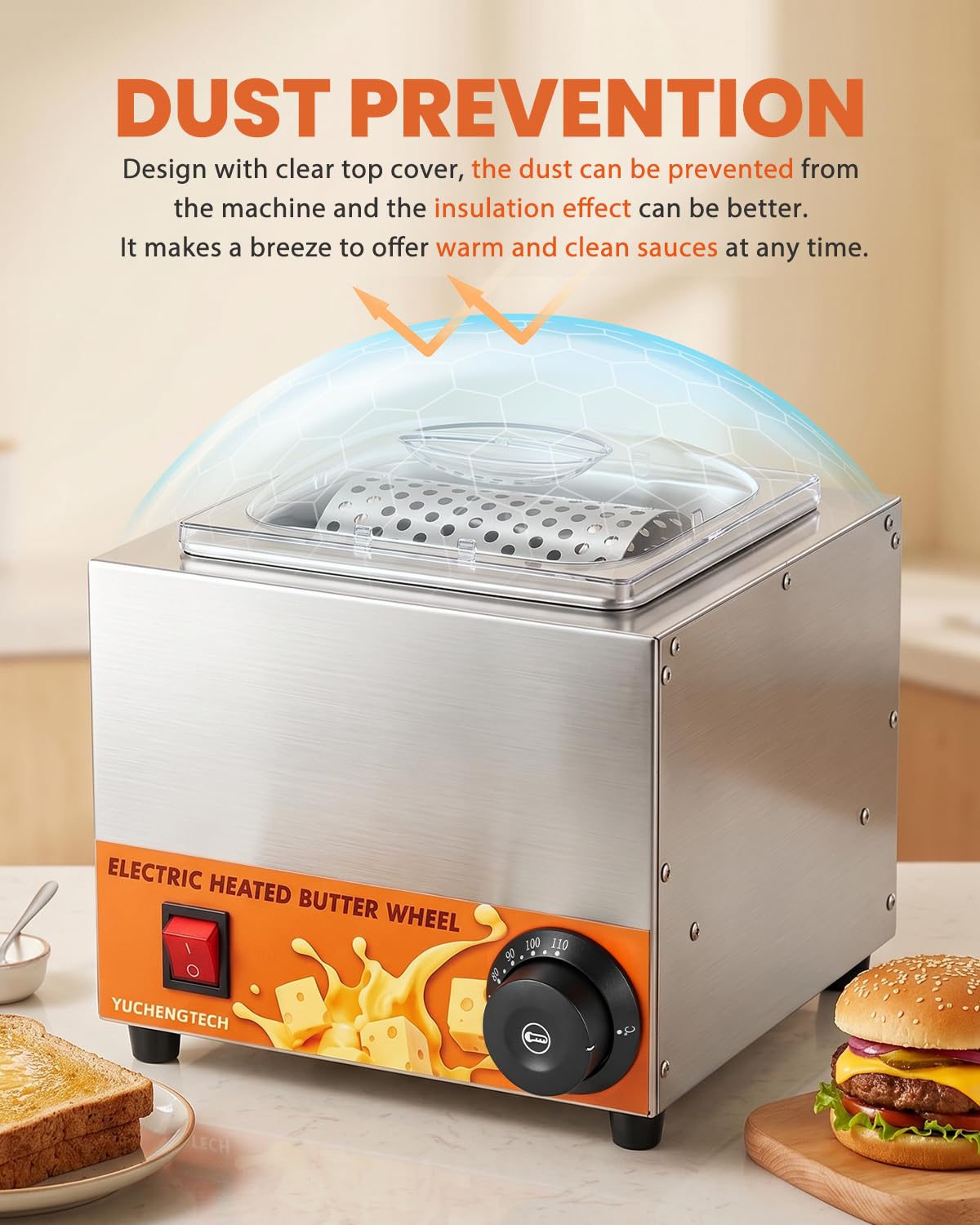YUCHENGTECH Rouleau à Beurre Électrique 1000ml Réglable de 20 à 110 ℃ | Diffuseur de Beurre en Acier Inoxydable Épandeur de Beurre pour la Maison Restaurant Barbecue Pain