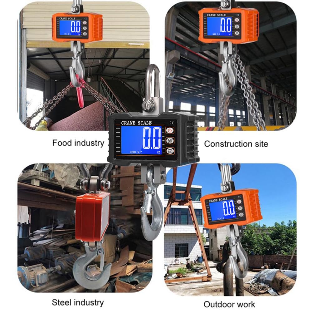 Bilancia da Gru Bilancia Digitale Sospesa per Spedizioni per Pacchi Posta 1000 Kg 2204 Libbre Retroilluminazione LCD Tara Mantenimento Dati Kg Lb (Nera)