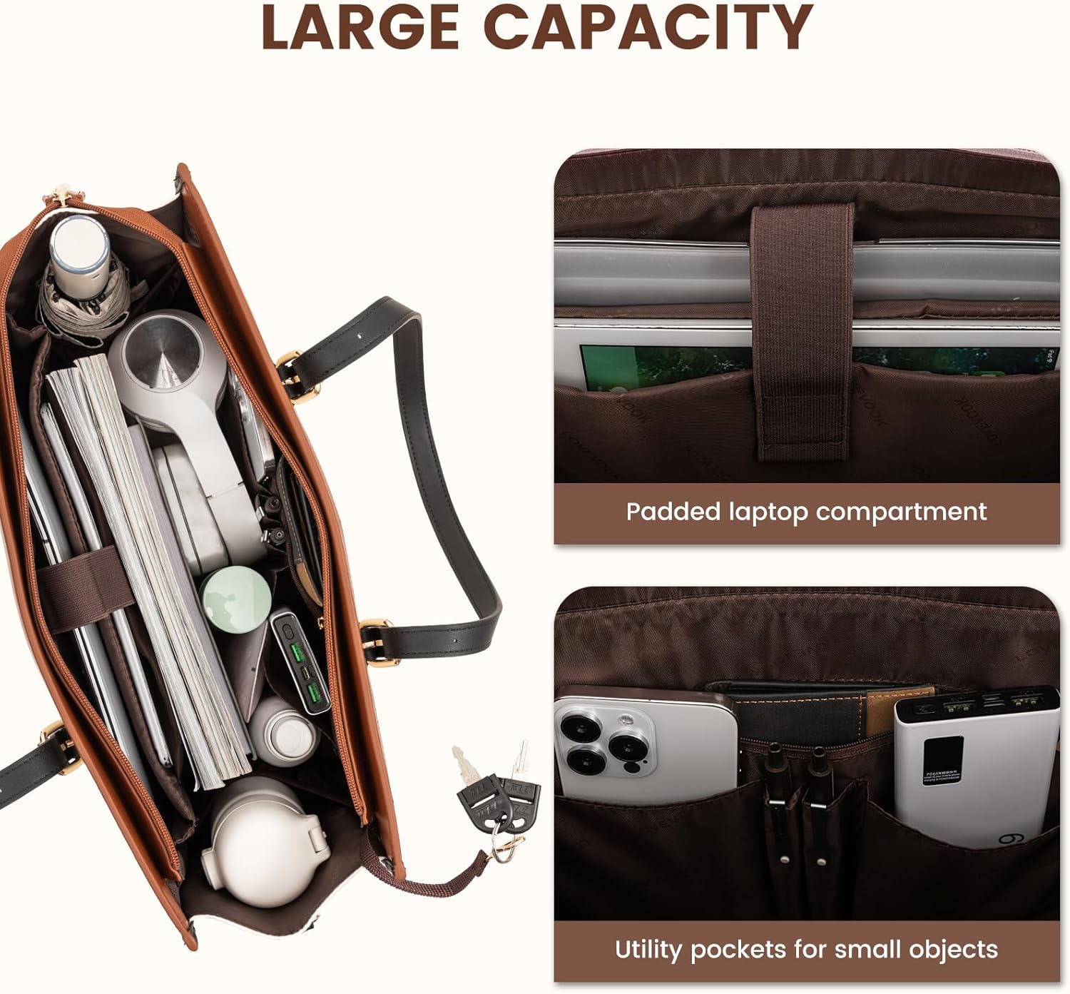 LOVEVOOK Laptop Bag for Women, 15.6 inch Canvas Laptop Tote, Large Capacity Work Bag with Clutch Purse, Office Business Briefcase, Casual Handbag for Travel, College, Teacher, School - Image 4