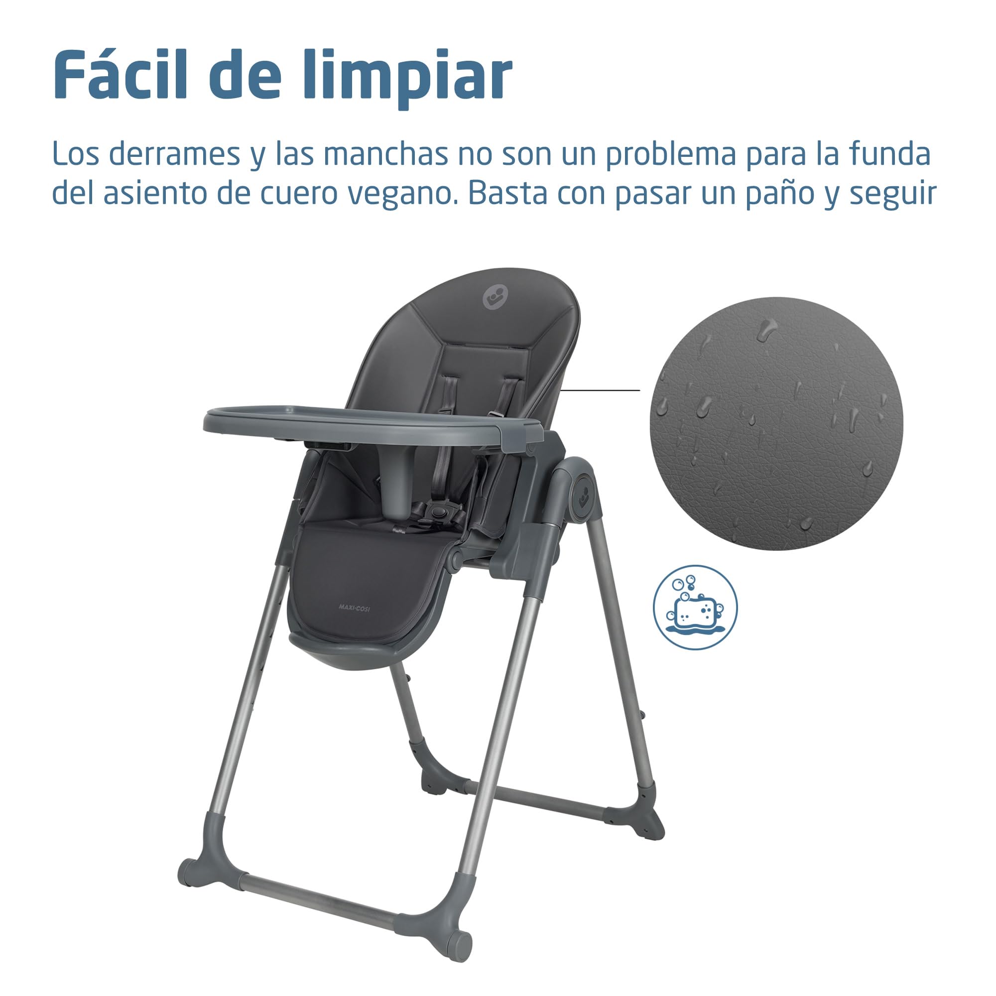 Maxi-Cosi Ava2 Trona de bebé, 0-3 años (máx. 15 kg), Trona bebé plegable y compacta, Ligera (9,45 kg), 5 ajustes de reclinado/6 de altura, Bandeja extraíble con una mano, 2 ruedas, Elegance Graphite