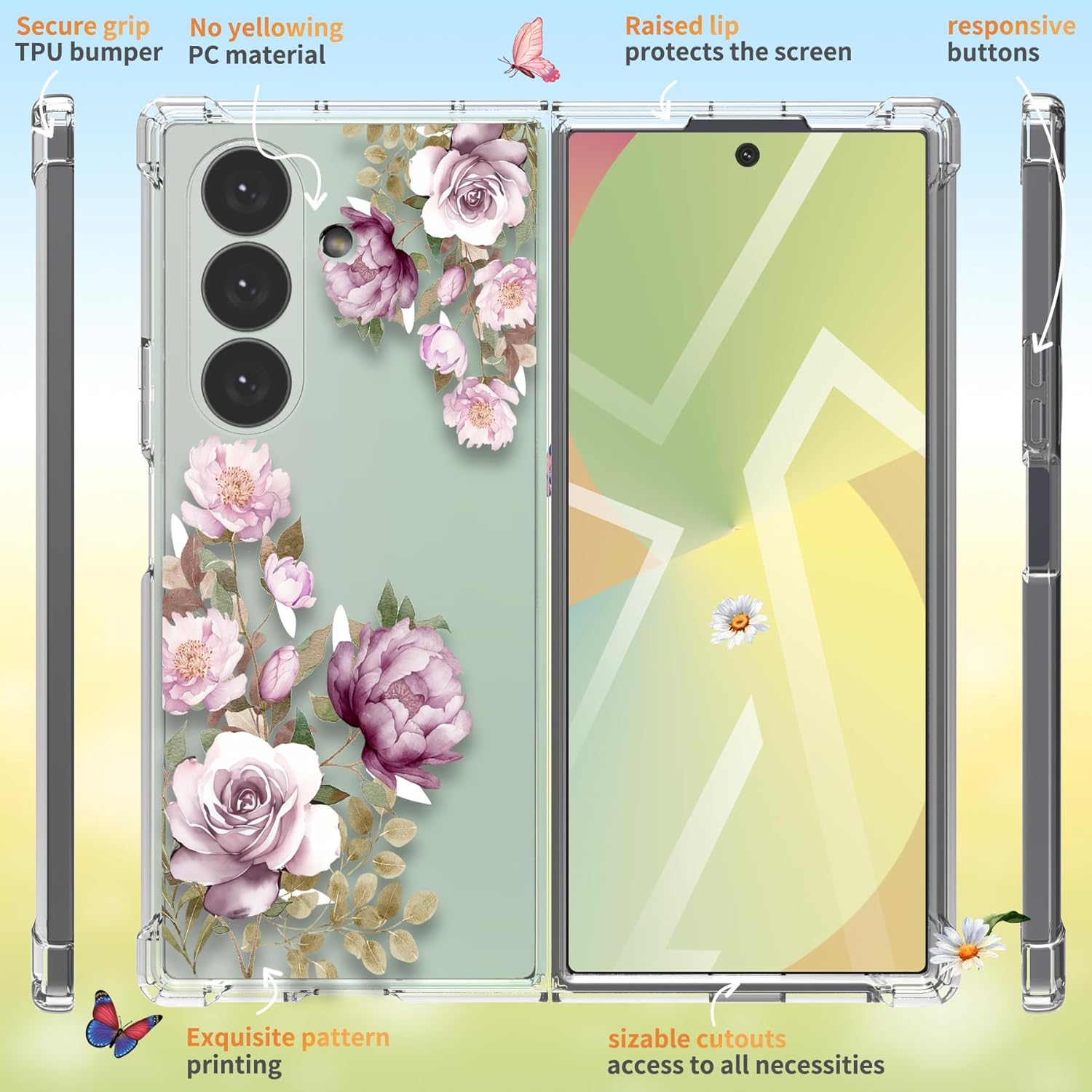 for Samsung Galaxy Z Fold 7 Case 5G Flowers Slim Anti-Drop Shockproof Protective Soft Shockproof Clear Phone Protective Covers 8.2 Inch for Women Men (Cherry Blossoms) - Image 3