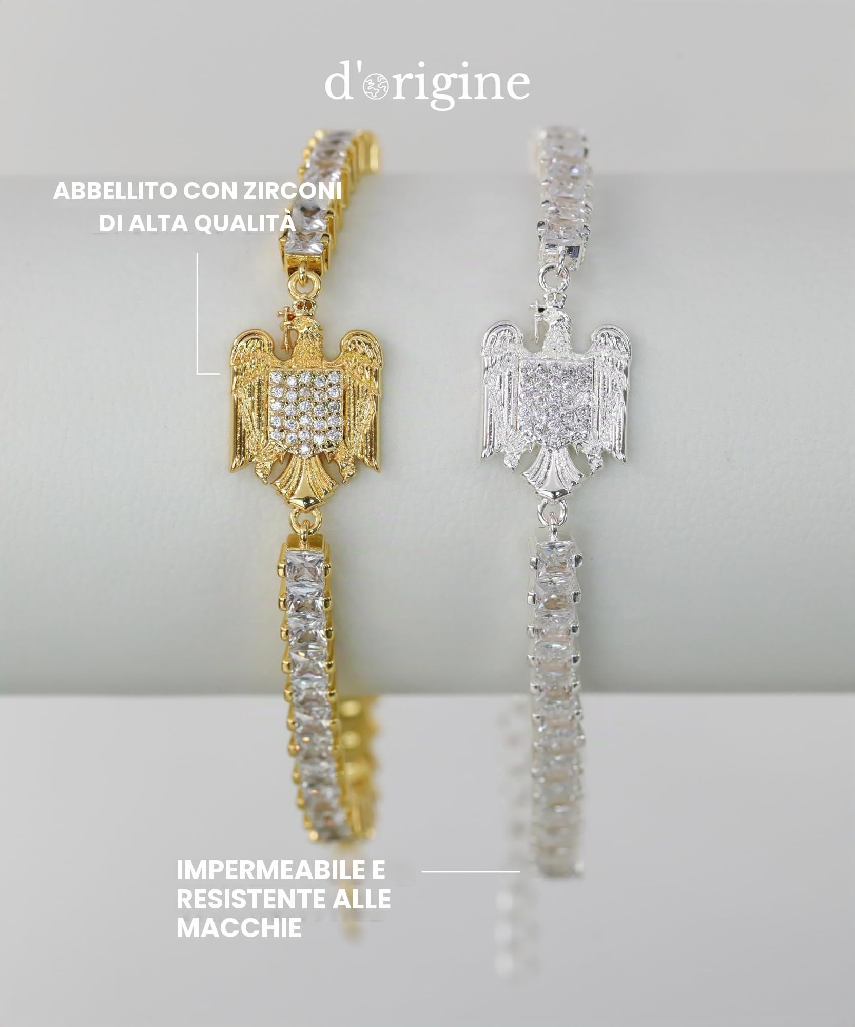 d'origine Romania, bracciale con stemma dell'aquila, con zirconi rumeni, collana con aquila, gioielli rumeni, gioielli con stemma rumeno da donna