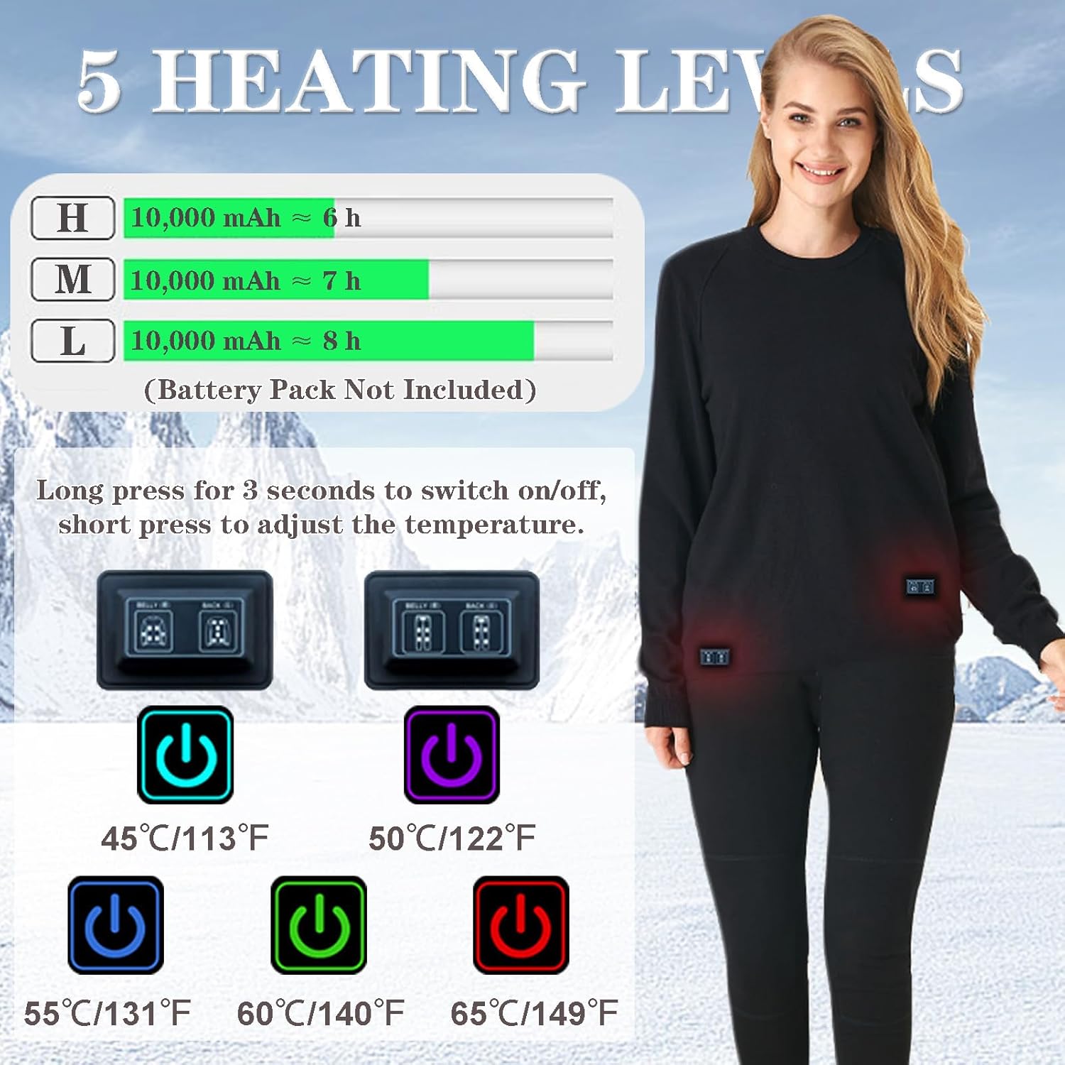Heated Thermal Underwear Set with Smart APP Dual Control 24 Heating Zones Fleece Lined Base Layer Top Bottom Set