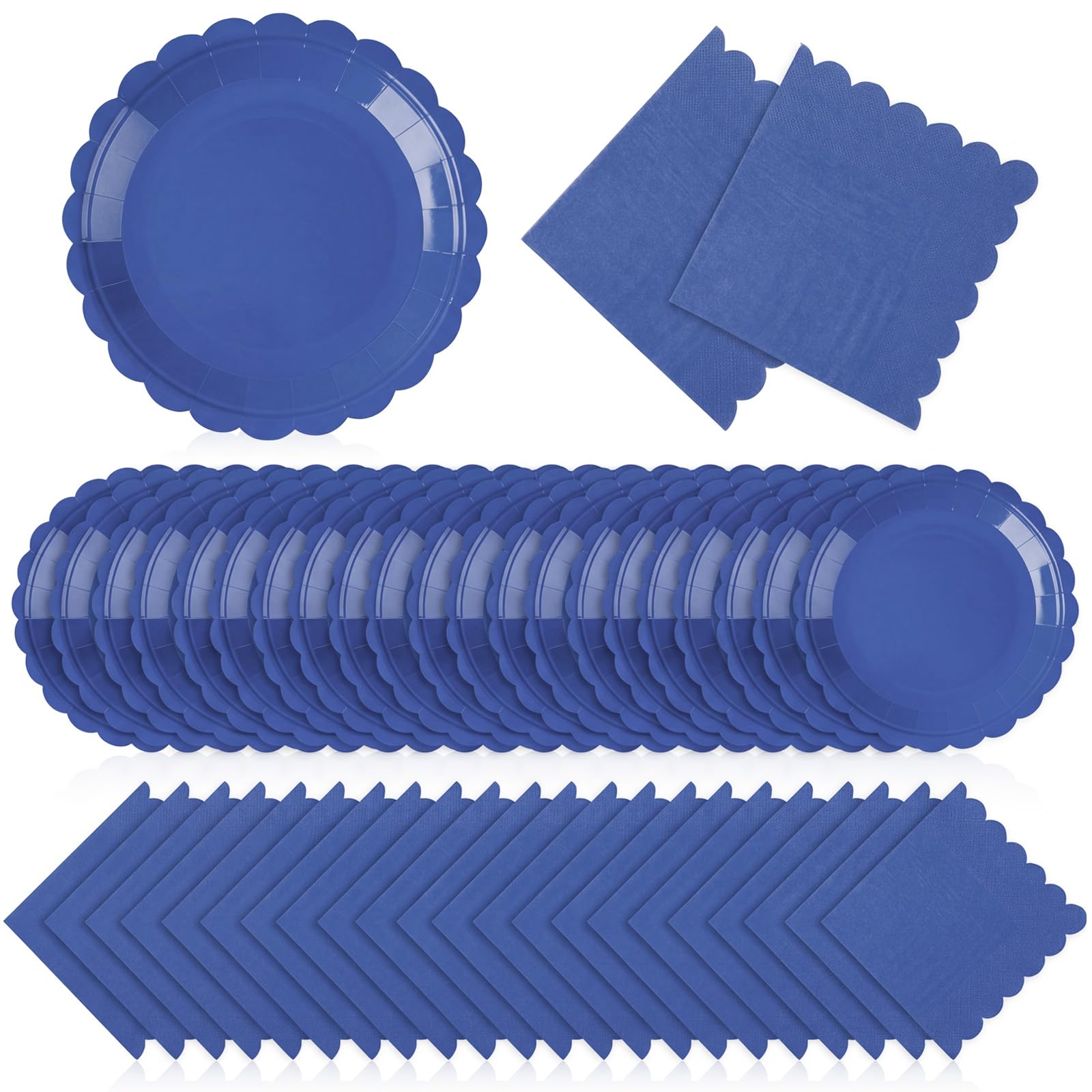 Photo 1 of Tiangrid 120 Pcs Navy Blue Paper Plates and Napkins Party Supplies Bulk Blue Disposable 7 Inch Scalloped Plates Cocktail Napkins for Birthday Wedding Bridal Baby Shower Graduation Party,Serve 60