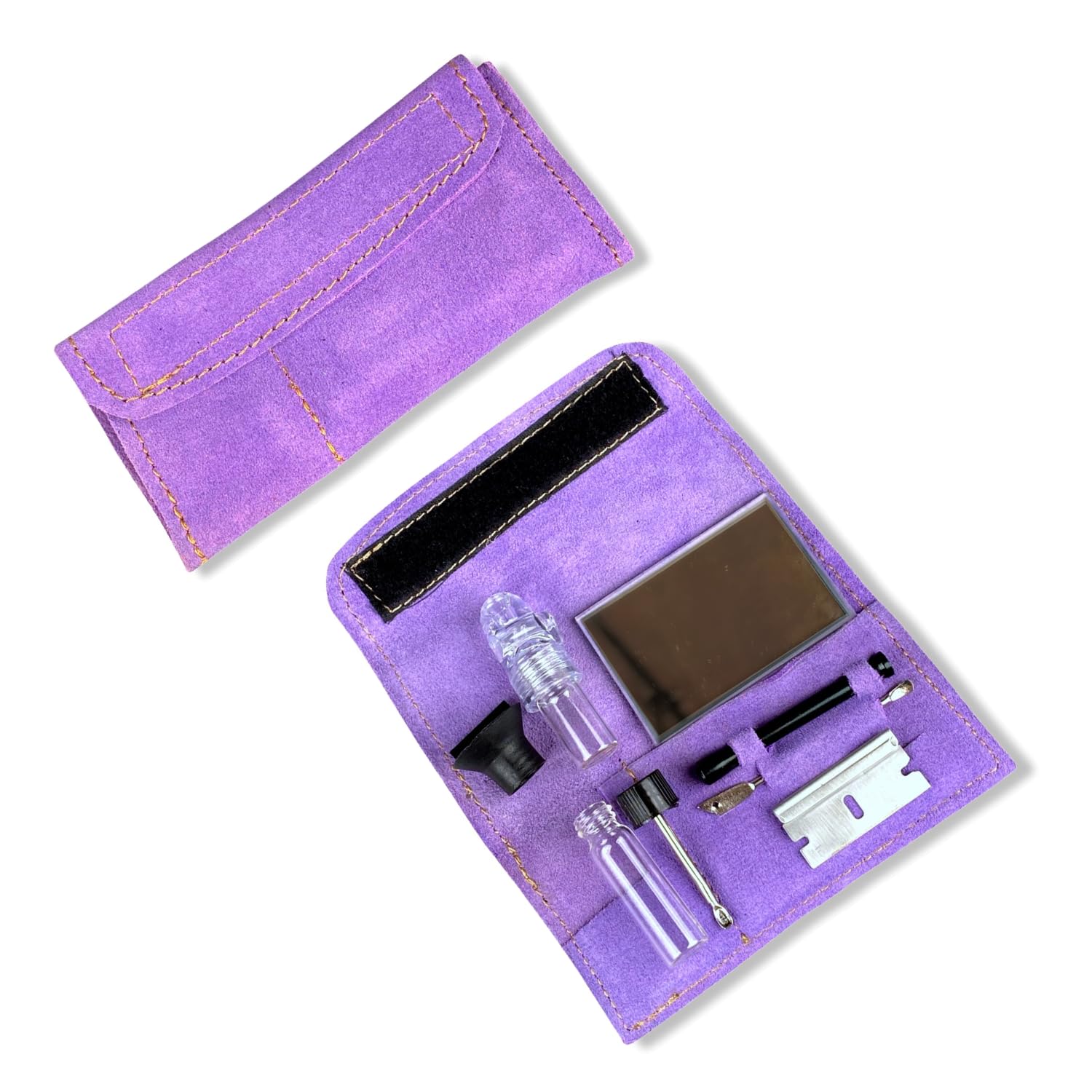 M&M Smartek7 Piece Snuff Tobacco Snuffer Set, Mirror Case, 2 Pourers, Sticks, Snuff Tube (Lilac)