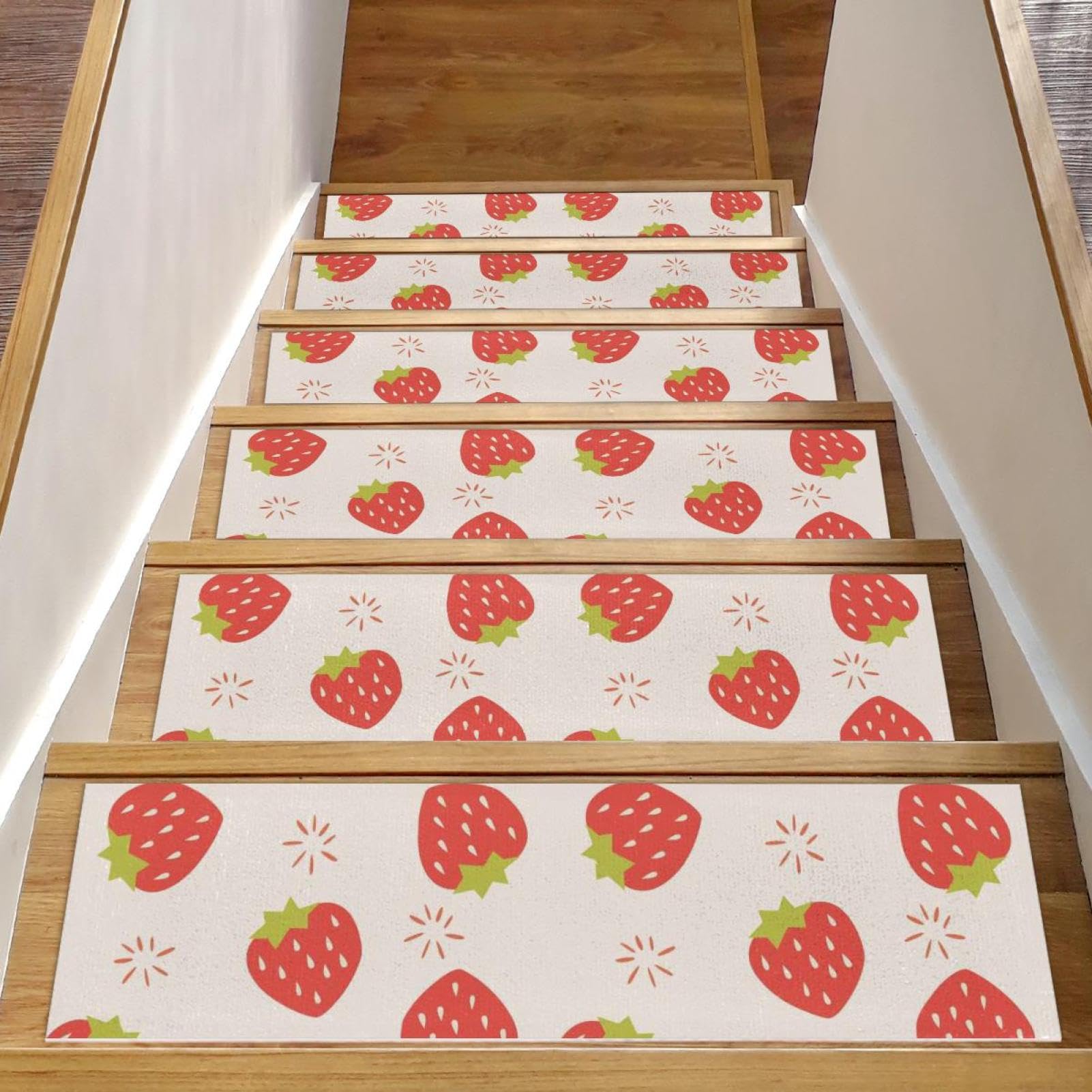 Peldaños de escalera de madera con alfombras antideslizantes lavables de 15 piezas