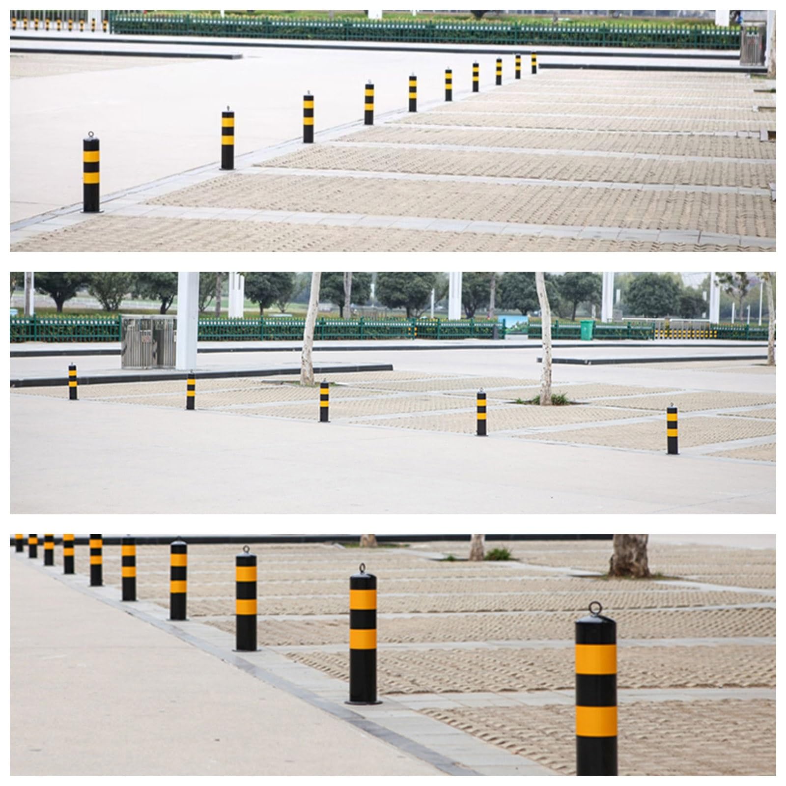 Borne de sécurité jaune robuste avec bande réfléchissante - Poteau en acier pour la sécurité routière sur les chantiers et la signalisation, barrière de circulation durable pour une visibili