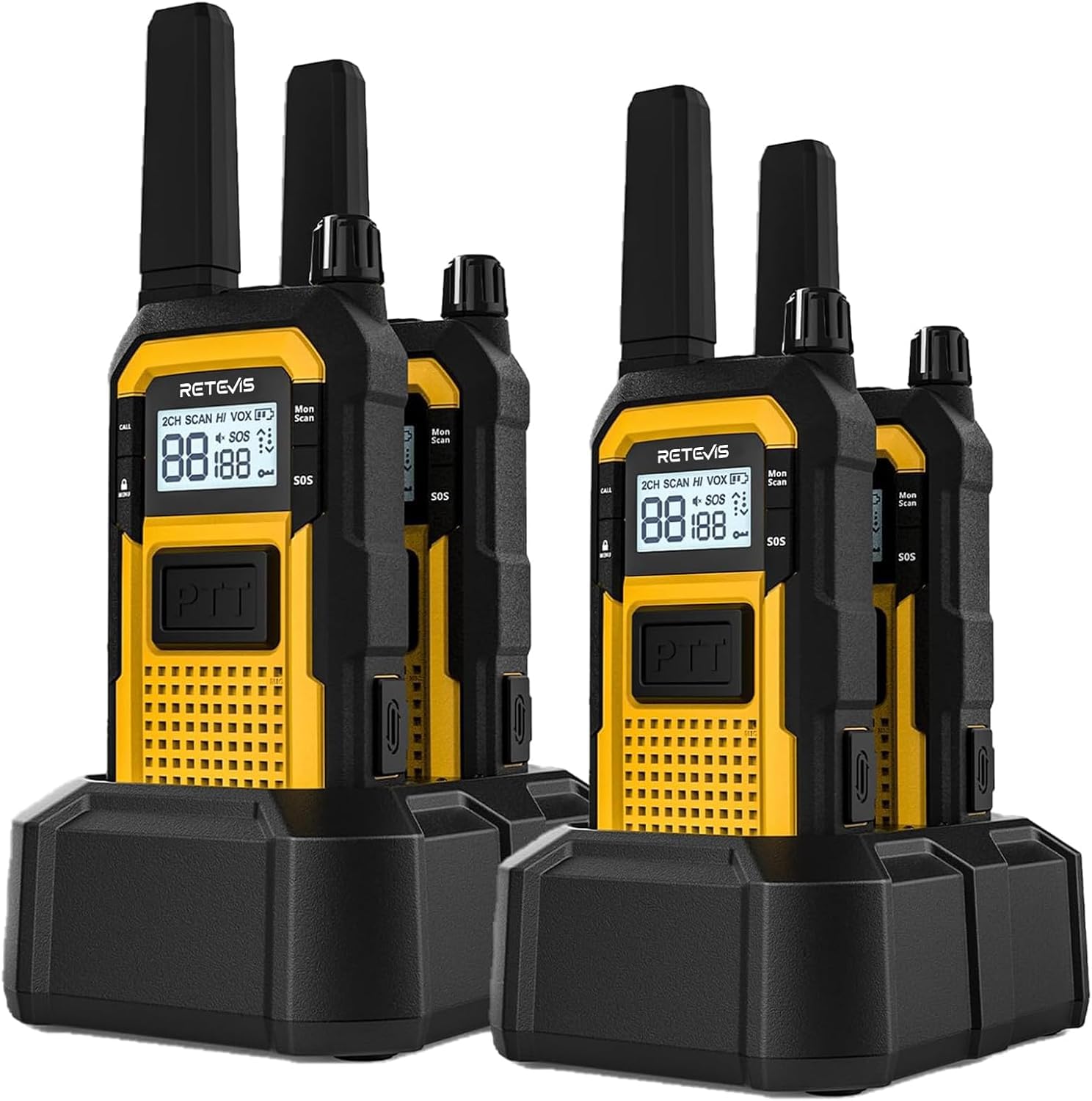 Retevis RB648 Walkie-Talkies mit Mikrofon, Funkgeräte Set Wasserdicht | Erweiterte Triple Proof, Staubdicht,2000 mAh Akku, Notfallalarm, Handfunkgerät für Industrie Baustelle(4er Set, Gelb)