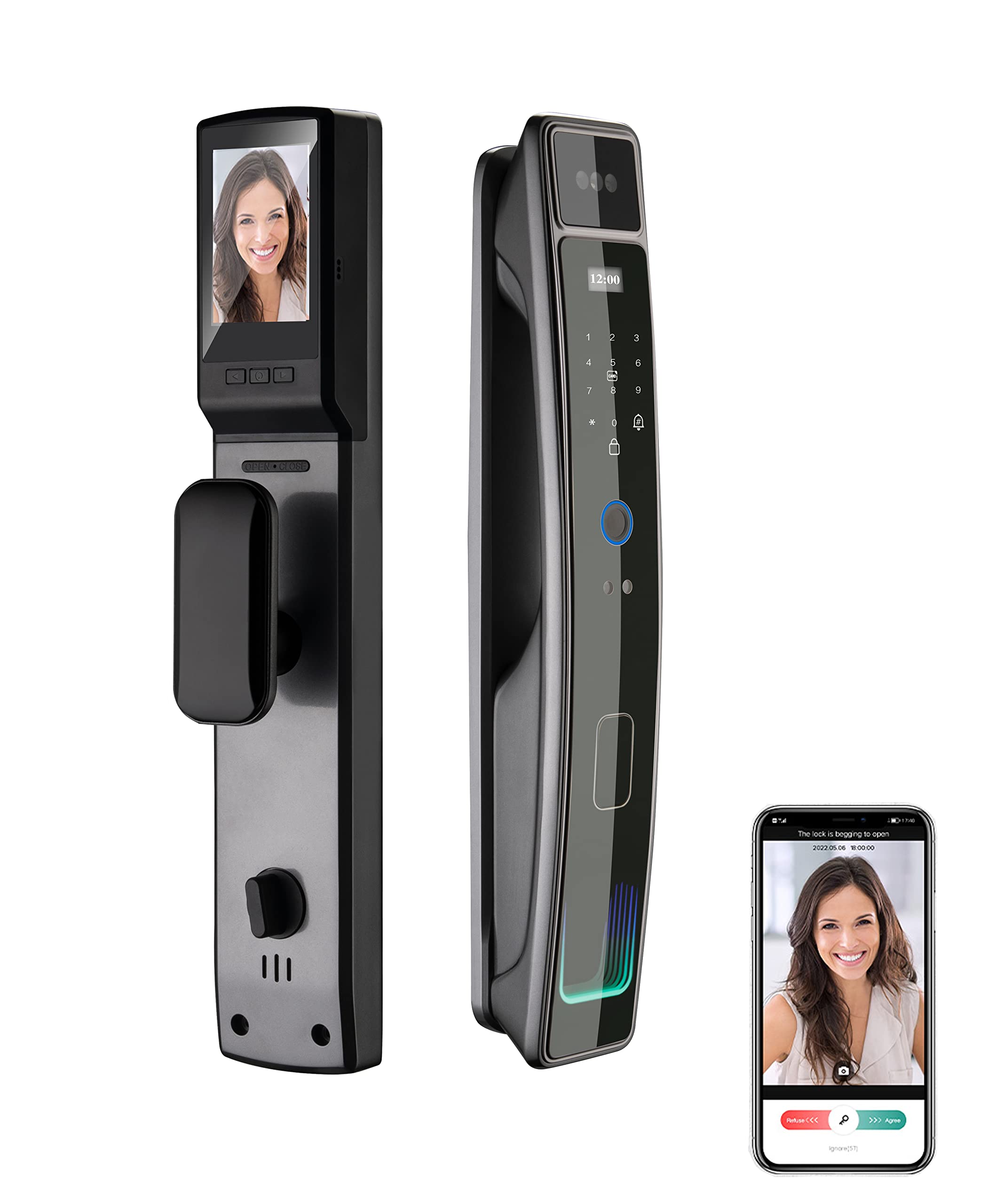 Razuvious 3D Face Recognition Lock Smart Lock,Smart Door Lock with Cat Eye, Fingerprint Door Lock APP Remote Control,Smart Home Device Wifi Locks,for Apartment Hotel Home Office