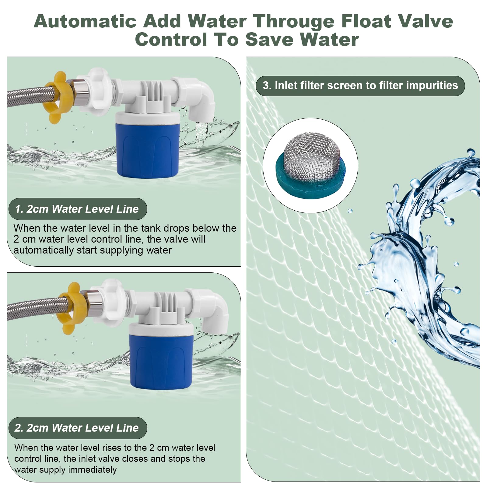 Bebedero automático de pollo, alimentador de agua de pollo controlado por flotador, sistema de riego grande con manguera de agua de 60 pulgadas (un extremo de 3/4 pulgadas), bebedero de aves de corral