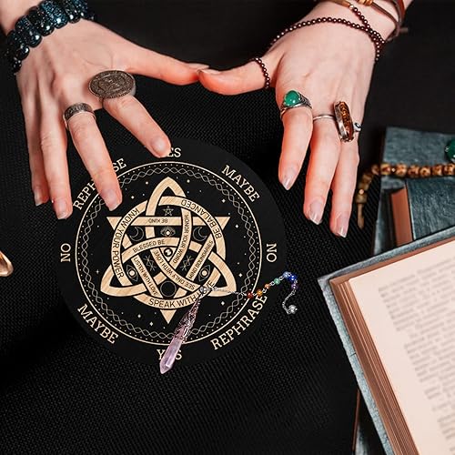 Miniatura 7 de ORIGACH Tablero de péndulo de nudo de 7.9 pulgadas, tablero de adivinación de brujería de madera con péndulo de radiestesia de cristal para