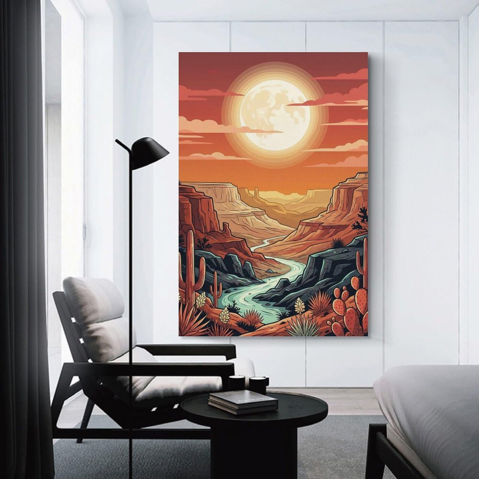 Junmoney Decorative Wall Artwork Desert Canyon Sunset with Moon, 08x12inch(20x30cm), for Living Room, Bedroom Or Apartment Walls, Decorative Artwork for Empty Walls