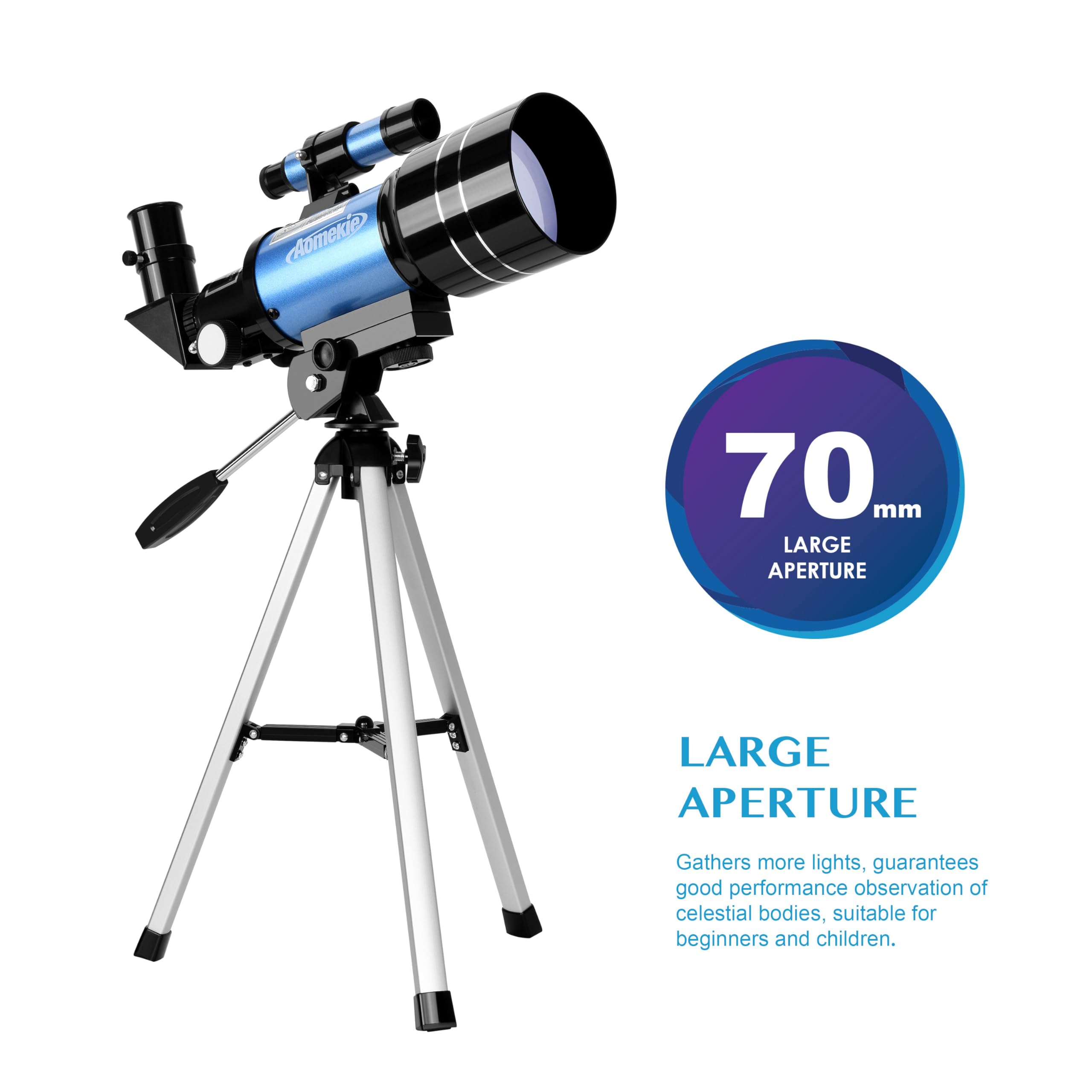 Aomekie 30070 Télescope Enfant 150X Lunette Astronomique avec Adaptateur Smartphone Trépied Lentille Barlow Chercheur