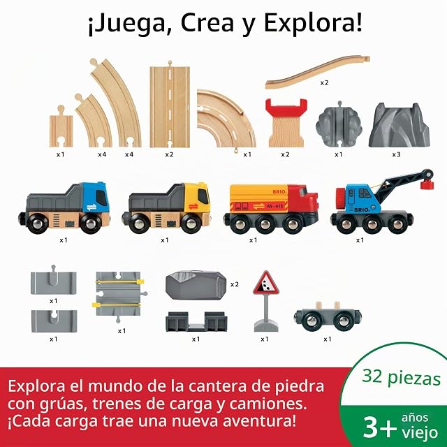 Foto 3 de 8 de BRIO - Set Cantera Ferrocarril y Carretera, Ferrocarriles, Set de Construcción de Madera, Tren Juguete…