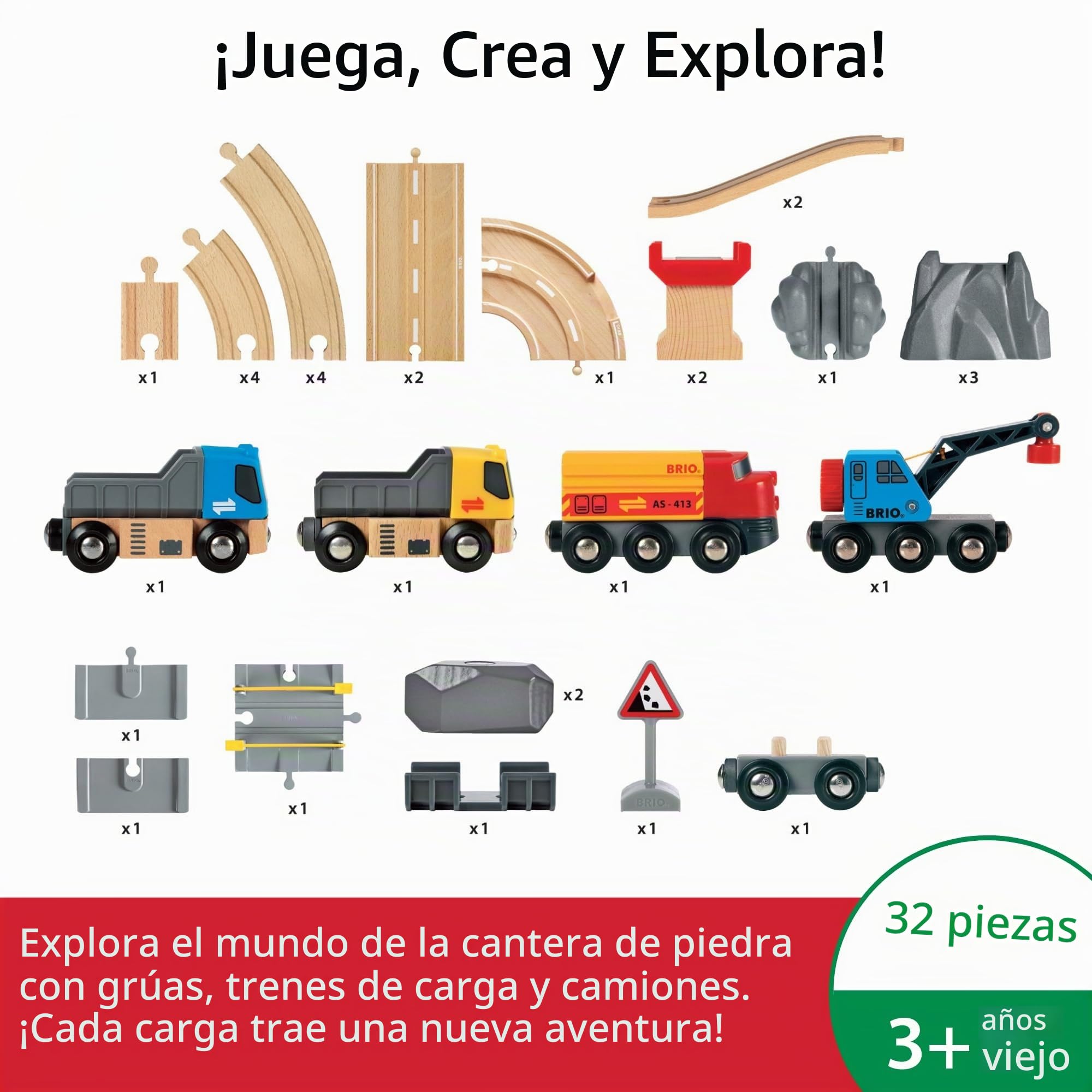 BRIO - Set Cantera Ferrocarril y Carretera, Ferrocarriles, Set de Construcción de Madera, Tren Juguete, Juguetes Niños 3 Años o más, Juegos Educativos 3 Años | Set de tren de madera circuito tren y carretera, para mayores de 3 años, para crear escenas de