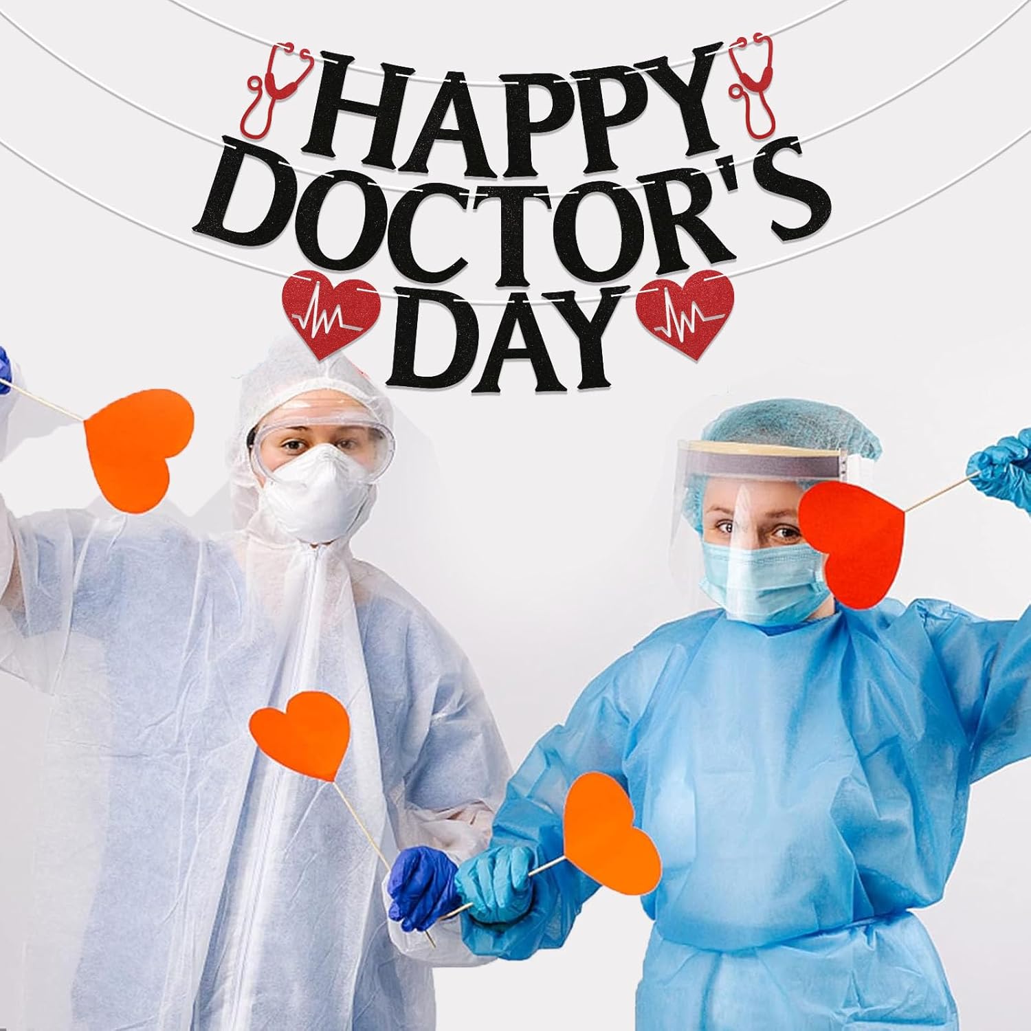 Happy Doctor's Day Banner - Doctor Appreciation Decorations, Thank You Doctor, National Doctor's Day Party Decorations Black Glitter