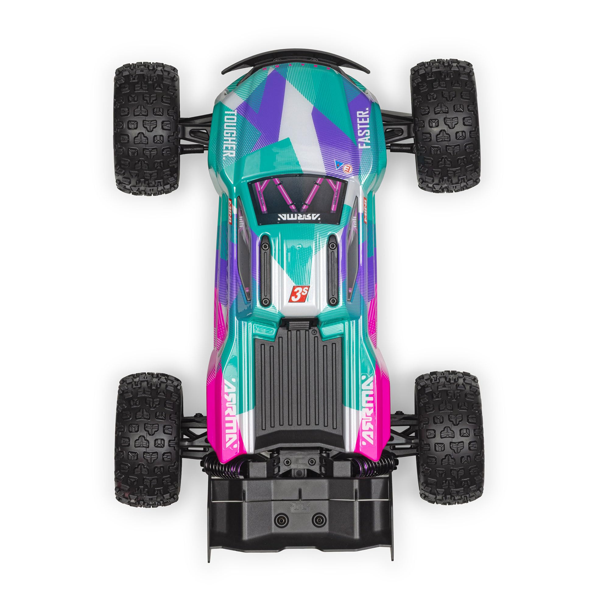 ARRMA Camión de velocidad sin escobillas Mini Kraton 3S DSC 4X4 RTR 1/16 (batería 3S y cargador incluidos), verde azulado/rosa, ARA2508ST2