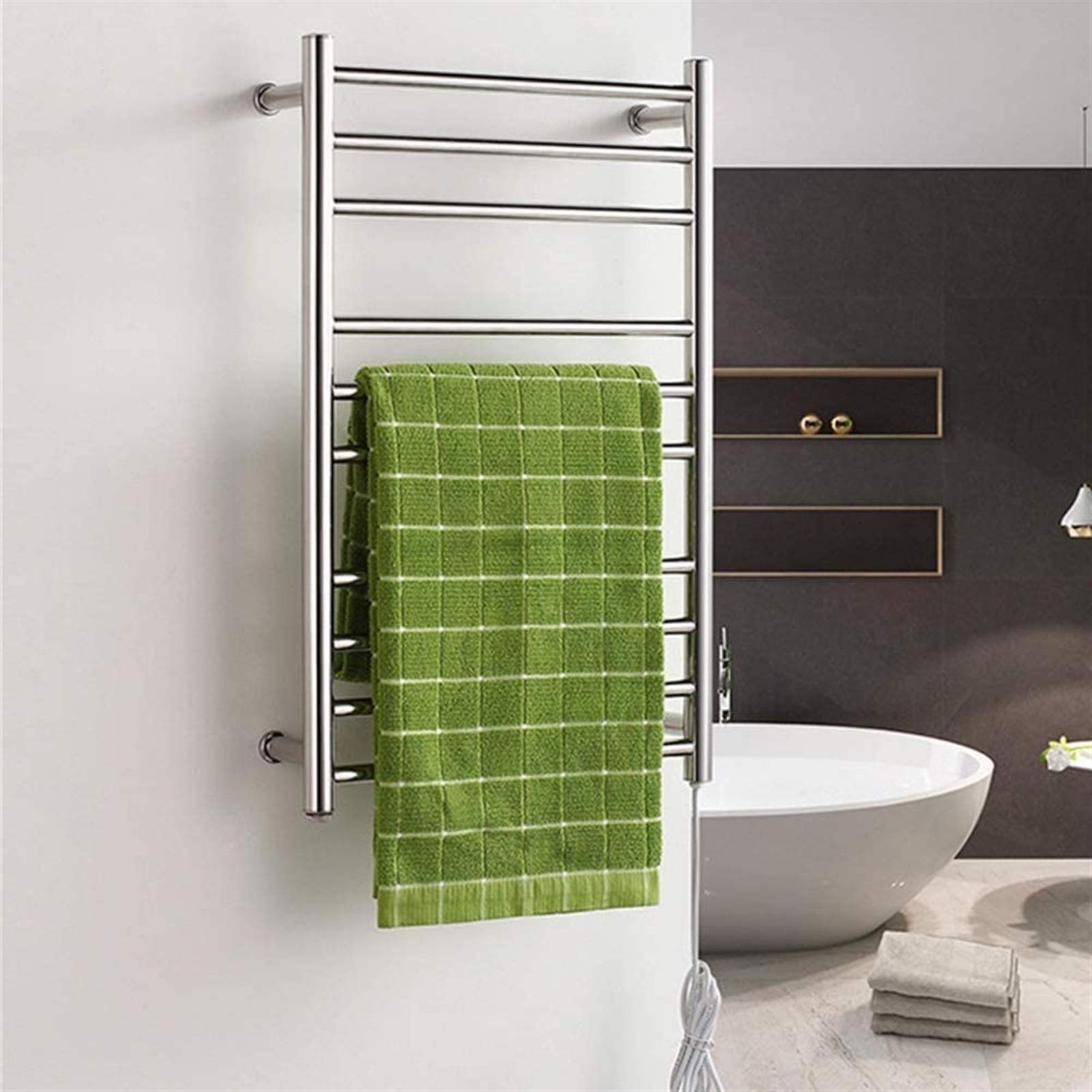 ZQFIDFYR Heated Towel s Towel Warmer Airer, 10-Bar Stainless Steel Wall Mounted Electric Heated Towel Rack Warmer, Electric Heated Towel Rack for Bathroom (Plugin)