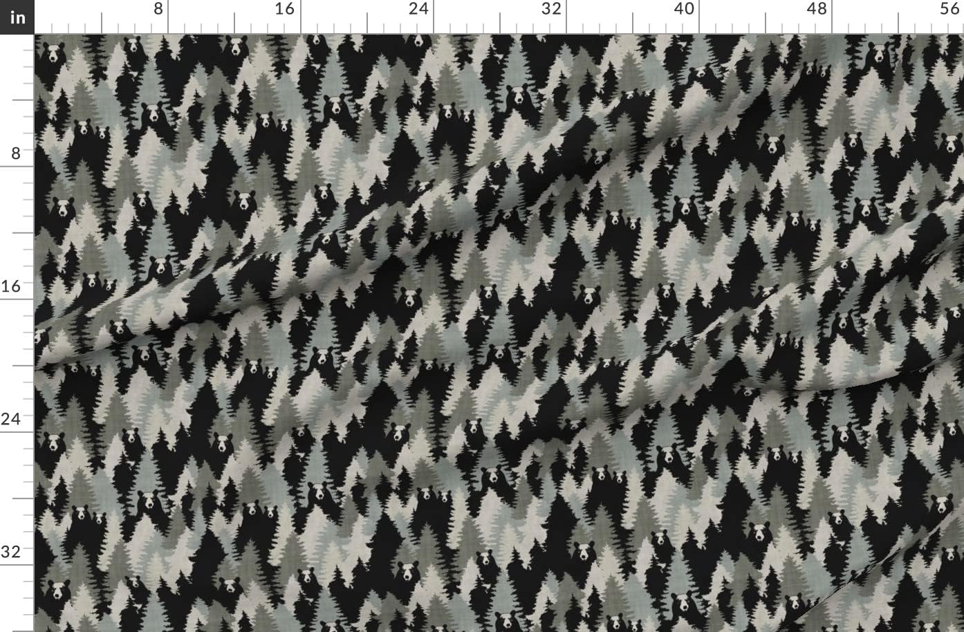 Spoonflower Fabric - Bears Camouflage Pine Trees Forest Green Camo Woodland Mountains Black Printed on Organic Cotton Sateen Fabric by The Yard - Sewing Quilting Apparel Home Decor