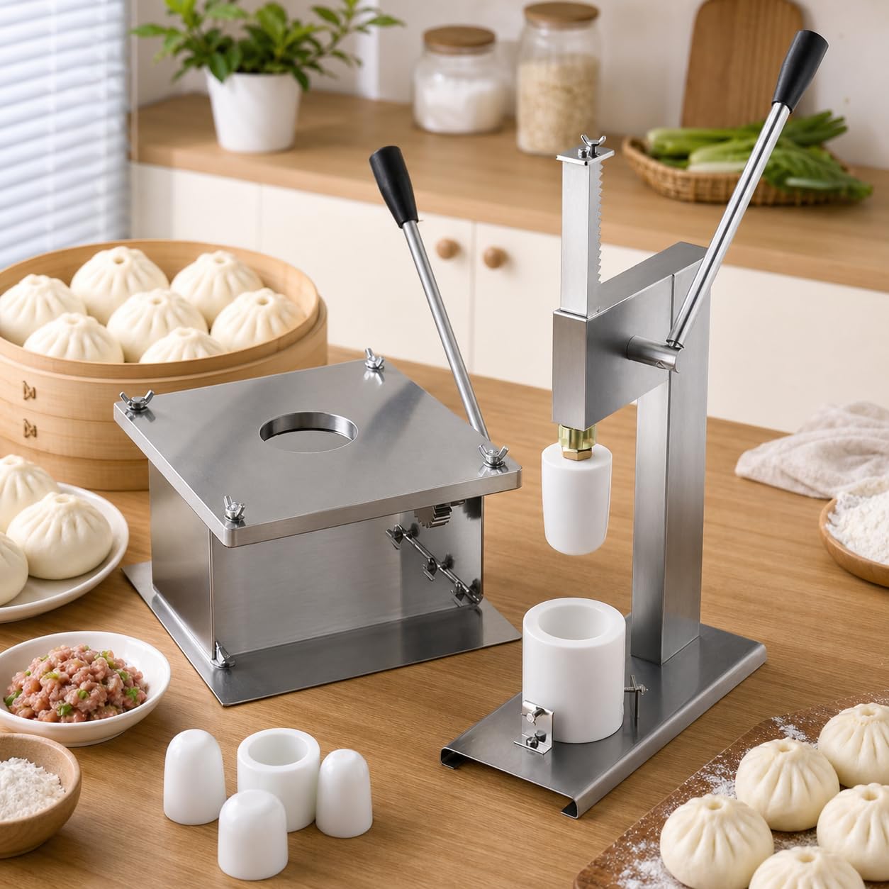 GmhXylophyte Baozi Maker, Manual Bun Making Machine, For Cooking Delicious Baozi, Baozi Maker With Dough Press Machine, Closing Machine And Molds, For Commercial