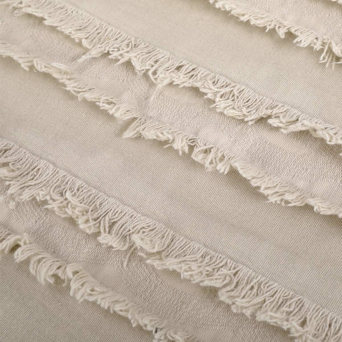 GYROHOME Pack of 2 Cotton-Linen Throw Pillow Covers,Decorative Cushion Covers,Tassels Design, Modern Fringe Cushion Covers (Khaki, 24x24inch 60x60cm)