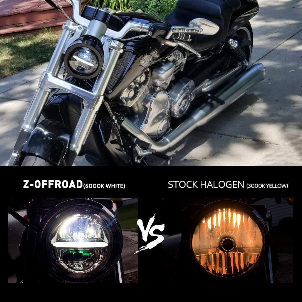 Buy 1 get 1 🔥 Z-OFFROAD 5-3/4 5.75 inch LED Headlight with Halo DRL Bulb Kit Motorcycle Headlamp Compatible with Harley Davidson Dyna Softail Sportster Wide Glide Iron 883 Street Bob Low Rider - Black