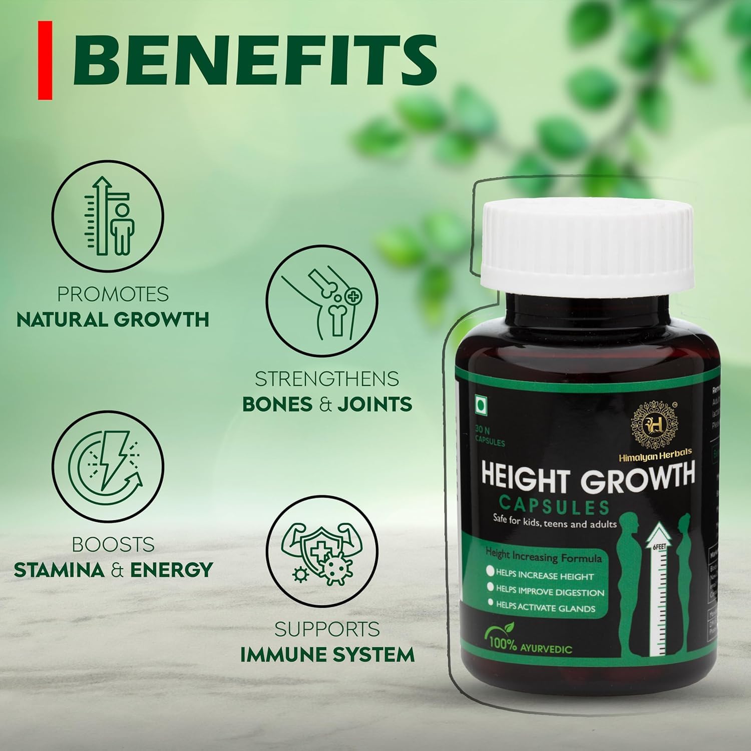 Height Growth Capsules for Kids, Teens & Adults | 30 Capsules Pack | Daily Nutritional Supplement | Supports Bone & Nutritional Health | Easy-to-Take Height Increase Capsules — Amazon image 3