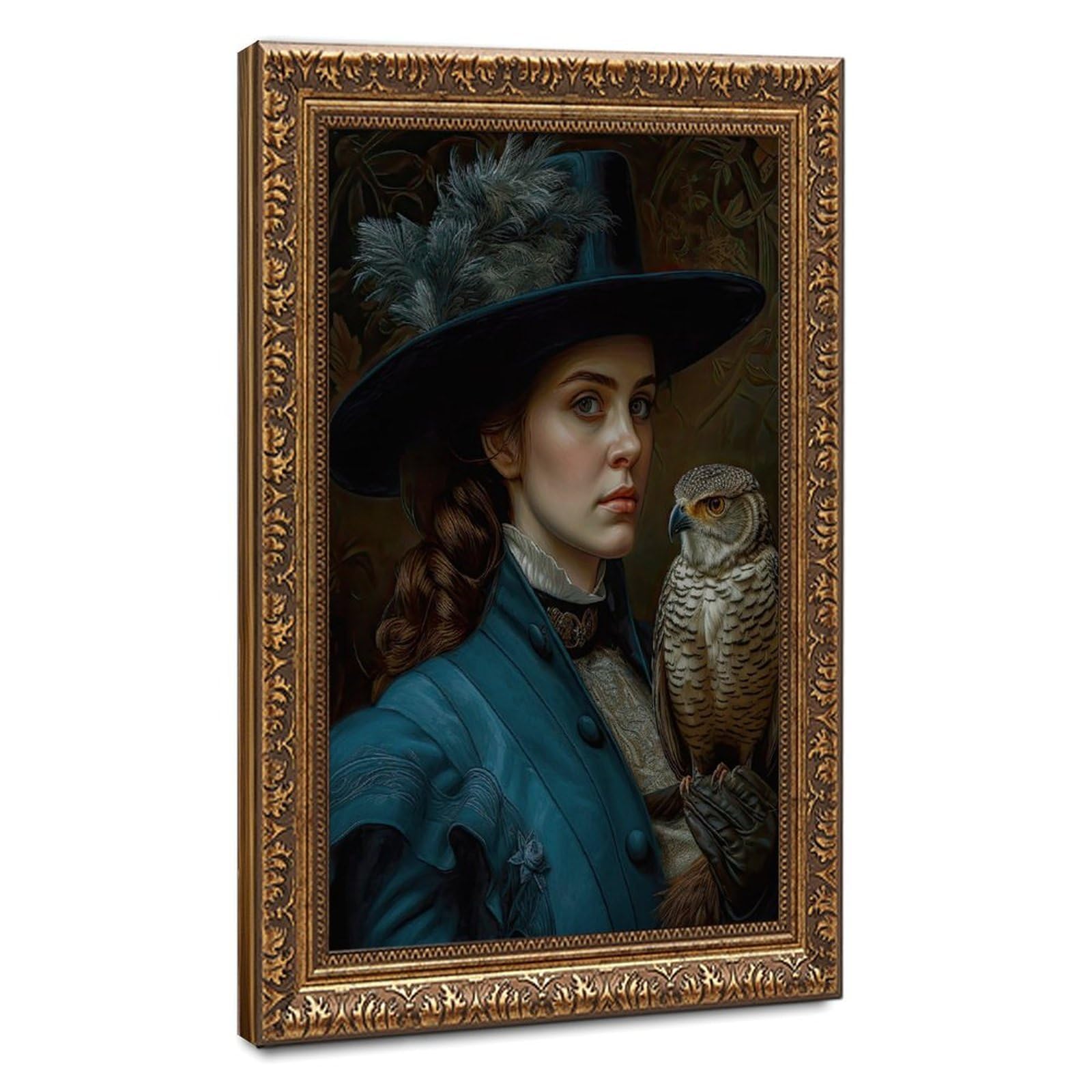 Bareronor Victorian Woman And Owl Canvas Poster Bedroom Decor Landscape Office Room Decor Gift 12" L X 18" W