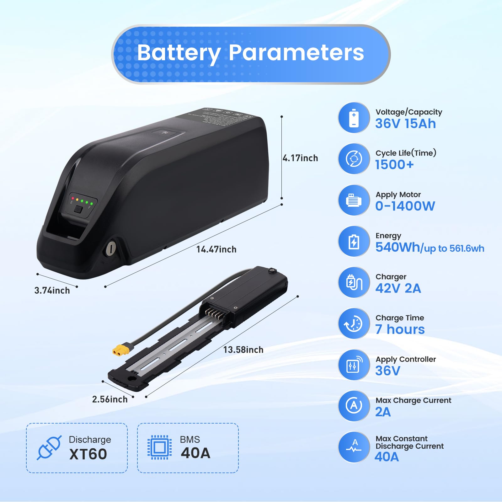 Amazon.com: hplitebik 36V 15Ah Lithium Ebike Battery Up to 561.6Wh