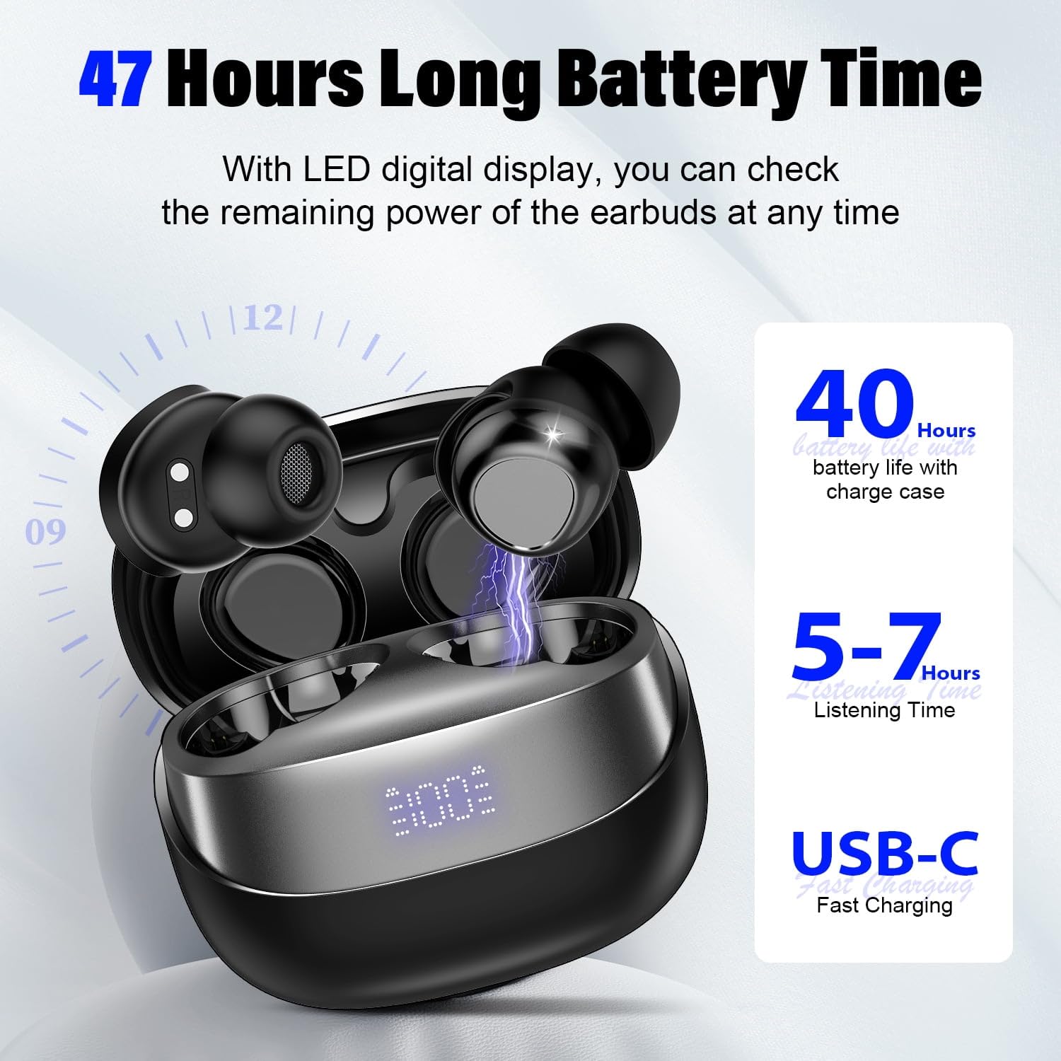 Auriculares para dormir, auriculares inalámbricos con cancelación de ruido para dormir de lado, Bluetooth de 5.4 pulgadas, ligeros, 47 horas de reproducción, llamadas claras para dormir, ejercicio