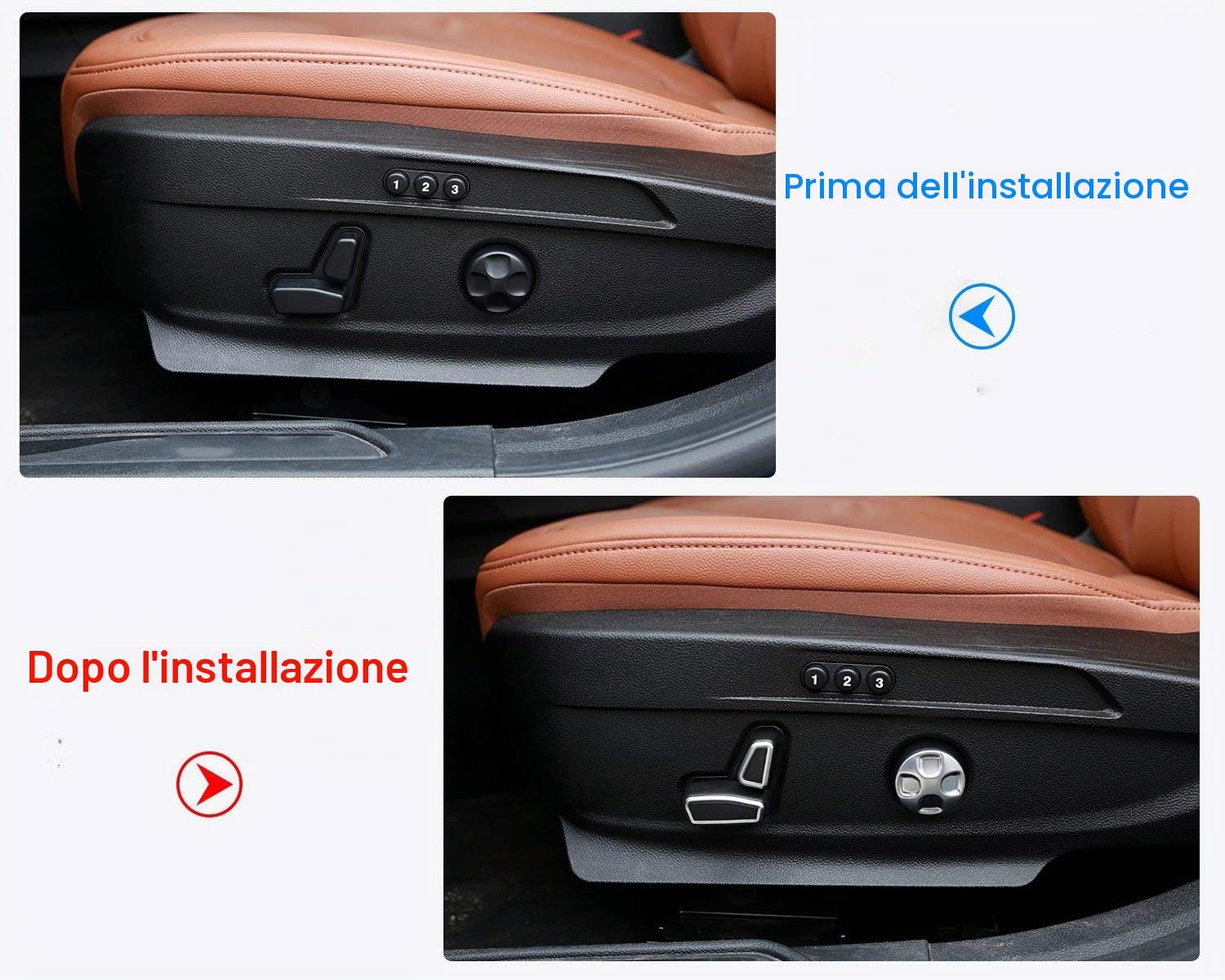 per Levante 2016 2017 per Ghibli 2014-2017 per Quattroporte 2013-2017 Set da 6 pezzi/Set di coperture per pulsanti di regolazione dei sedili in ABS cromato per Alfa Romeo Giulia Stelvio 2017