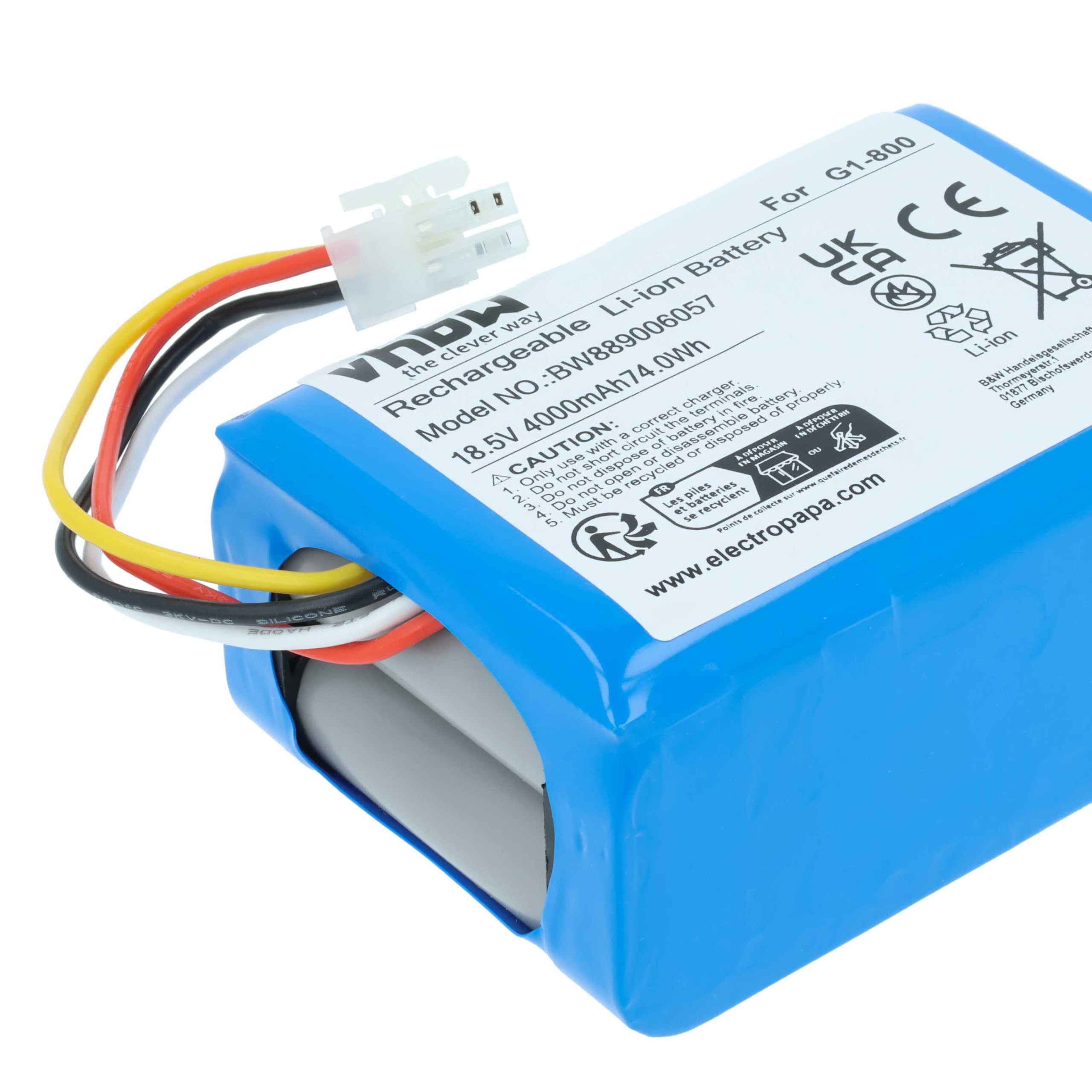 vhbw Batería Compatible con Ecovacs Goat G1-800W, Goat GX, Goat O1200 RTK, Goat O800 RTK Robot cortacésped cortacésped 4000mAh 18,5V Li-Ion
